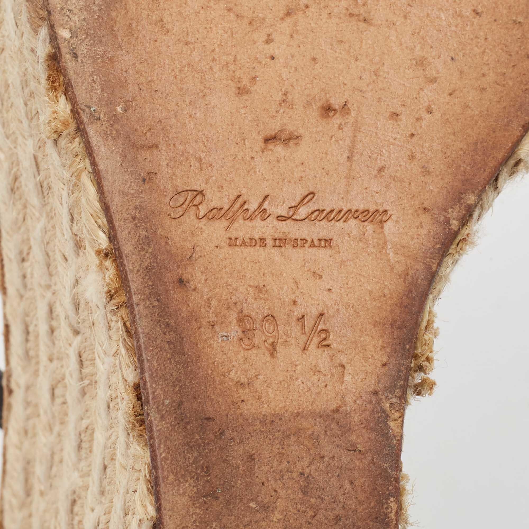 Ralph Lauren Leather Wedge Platform Espadrille Ankle Strap Sandals Size 39.5 For Sale 2