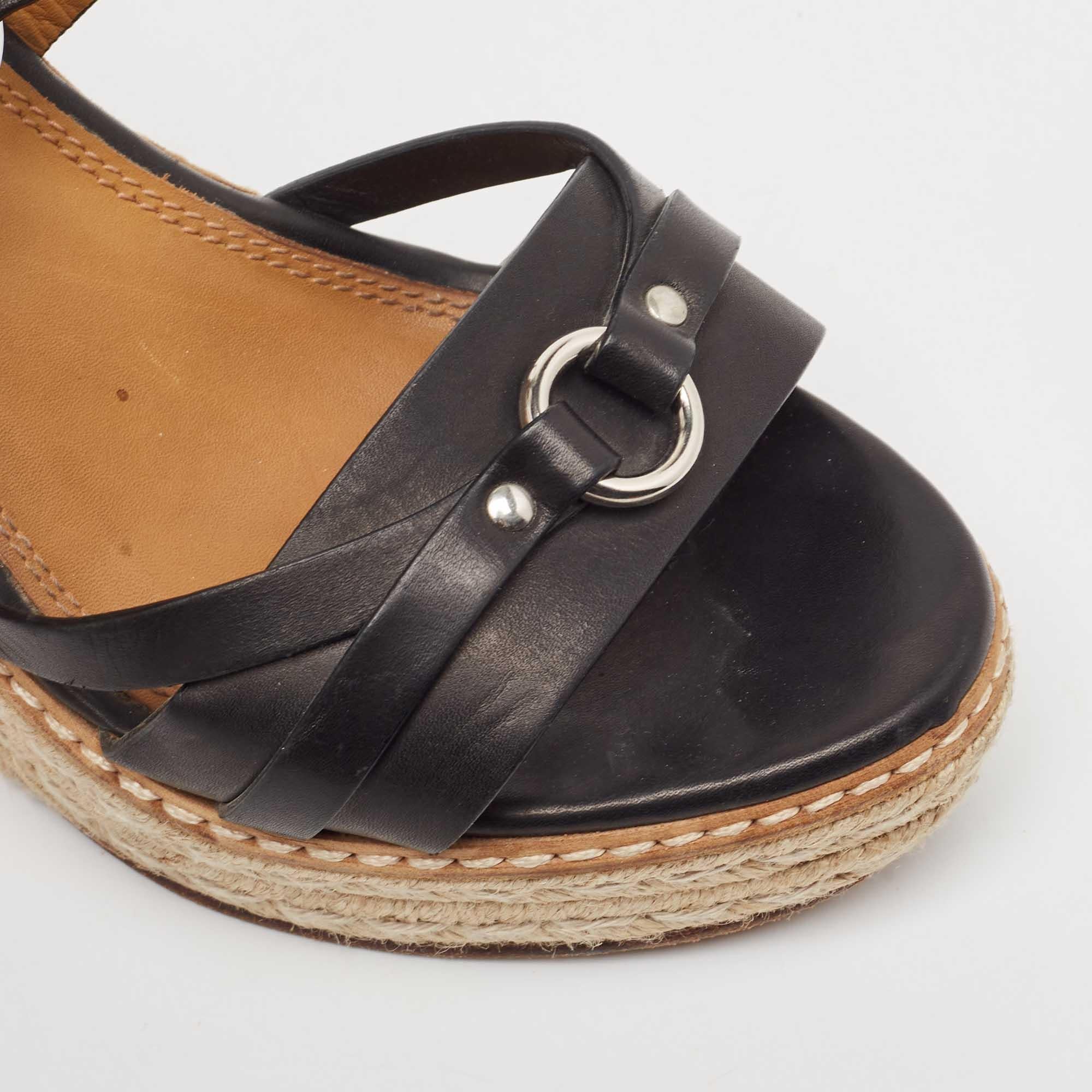 Ralph Lauren Leather Wedge Platform Espadrille Ankle Strap Sandals Size 39.5 For Sale 3