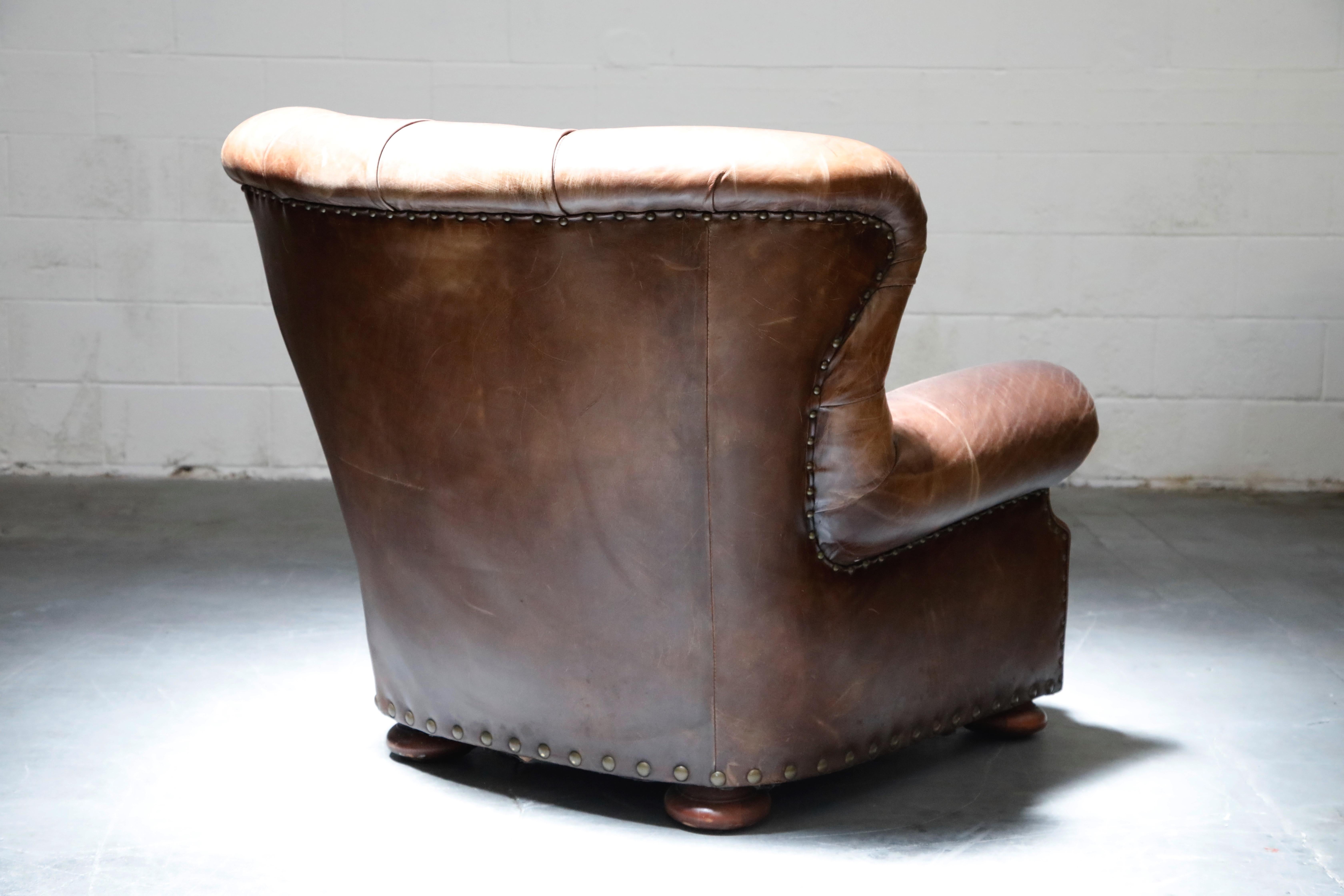 Modern Ralph Lauren Leather Wingback Writer's Club Chair, Signed