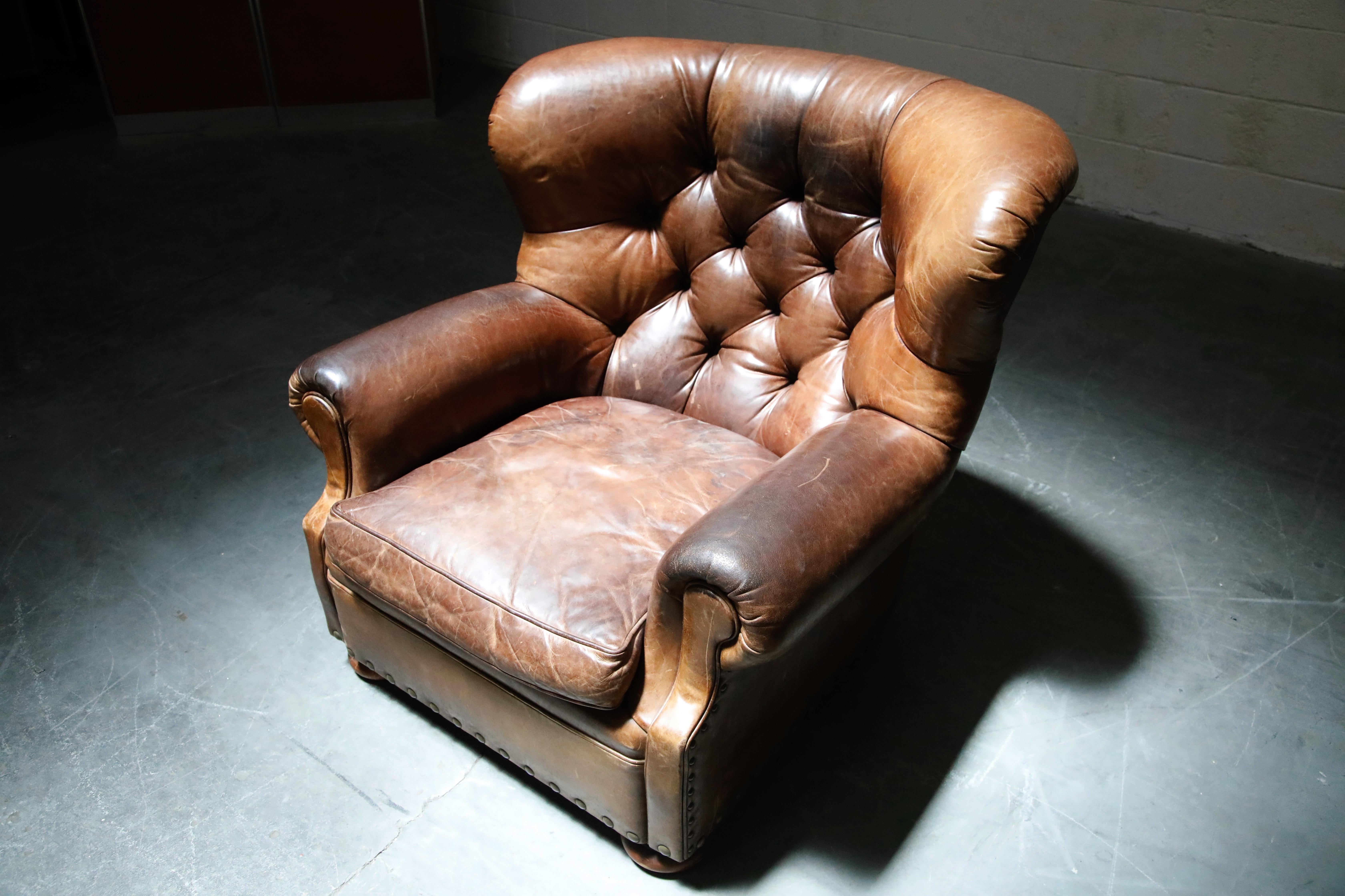 American Ralph Lauren Leather Wingback Writer's Club Chair, Signed