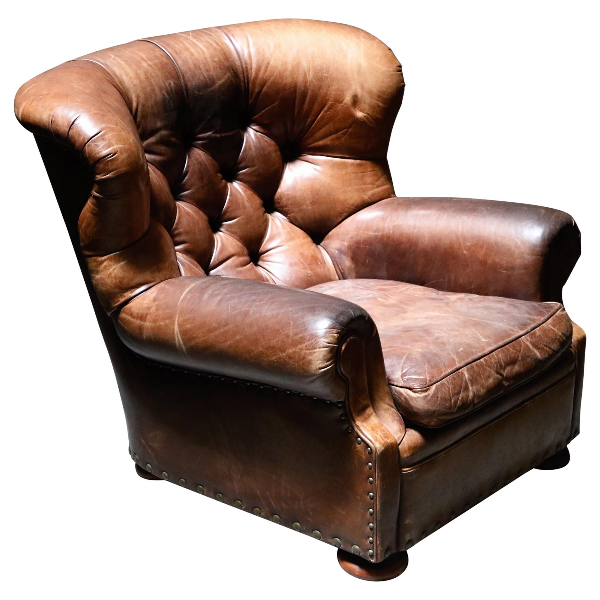 Ralph Lauren Leather Wingback Writer's Club Chair, Signed