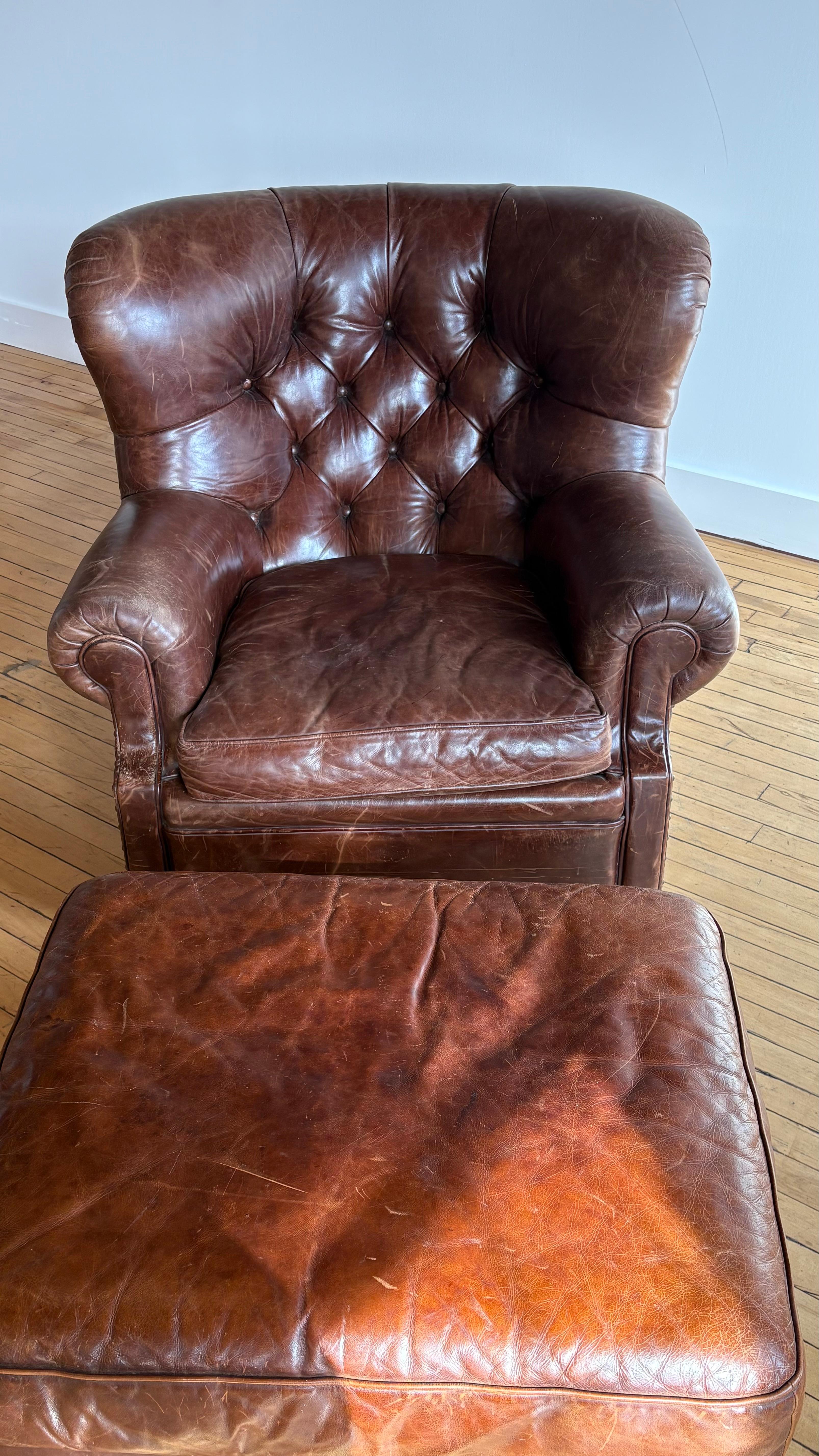 American Ralph Lauren Leather Writer’s Chair and Ottoman For Sale