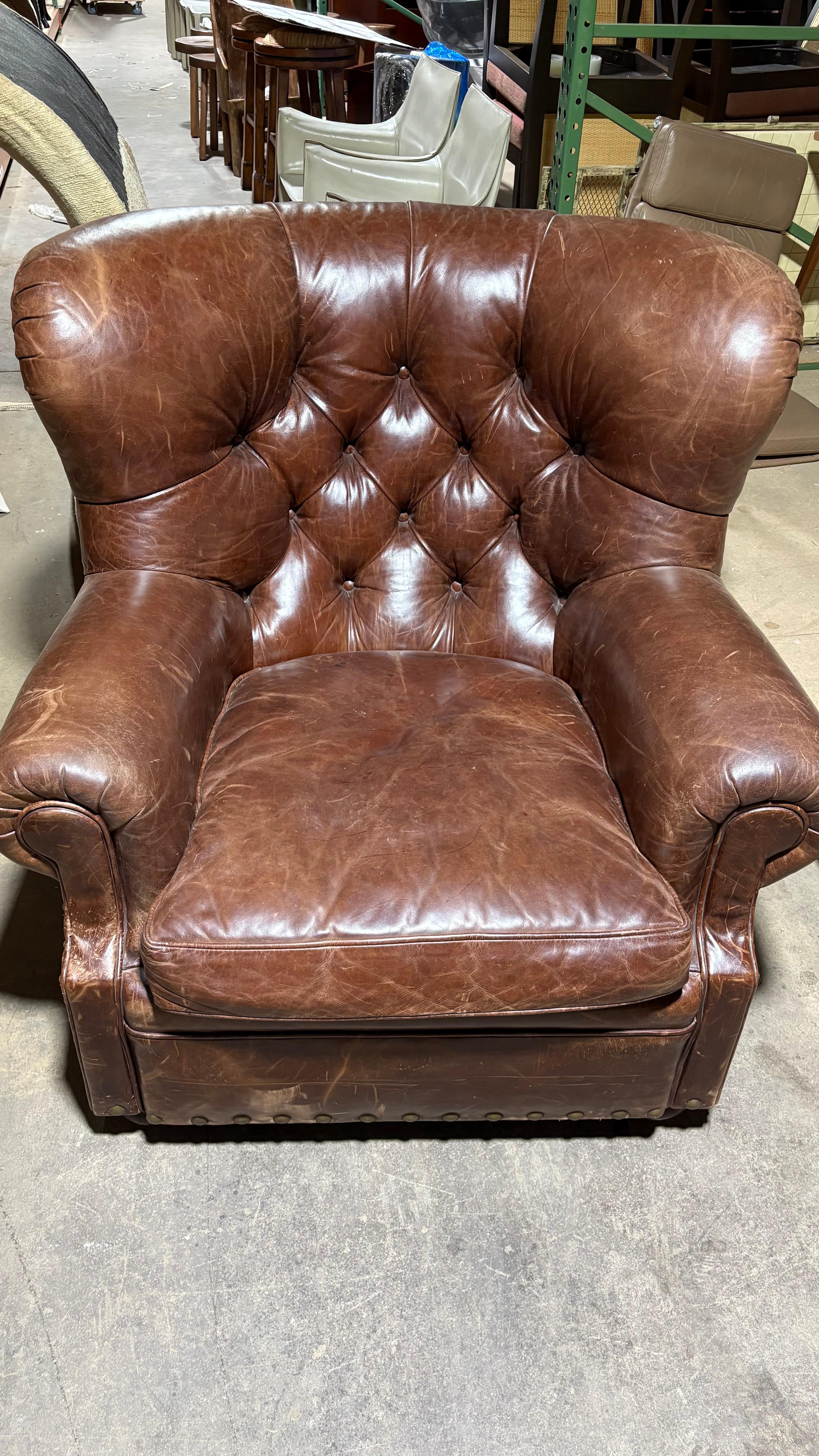 Ralph Lauren Leather Writer’s Chair and Ottoman For Sale 3