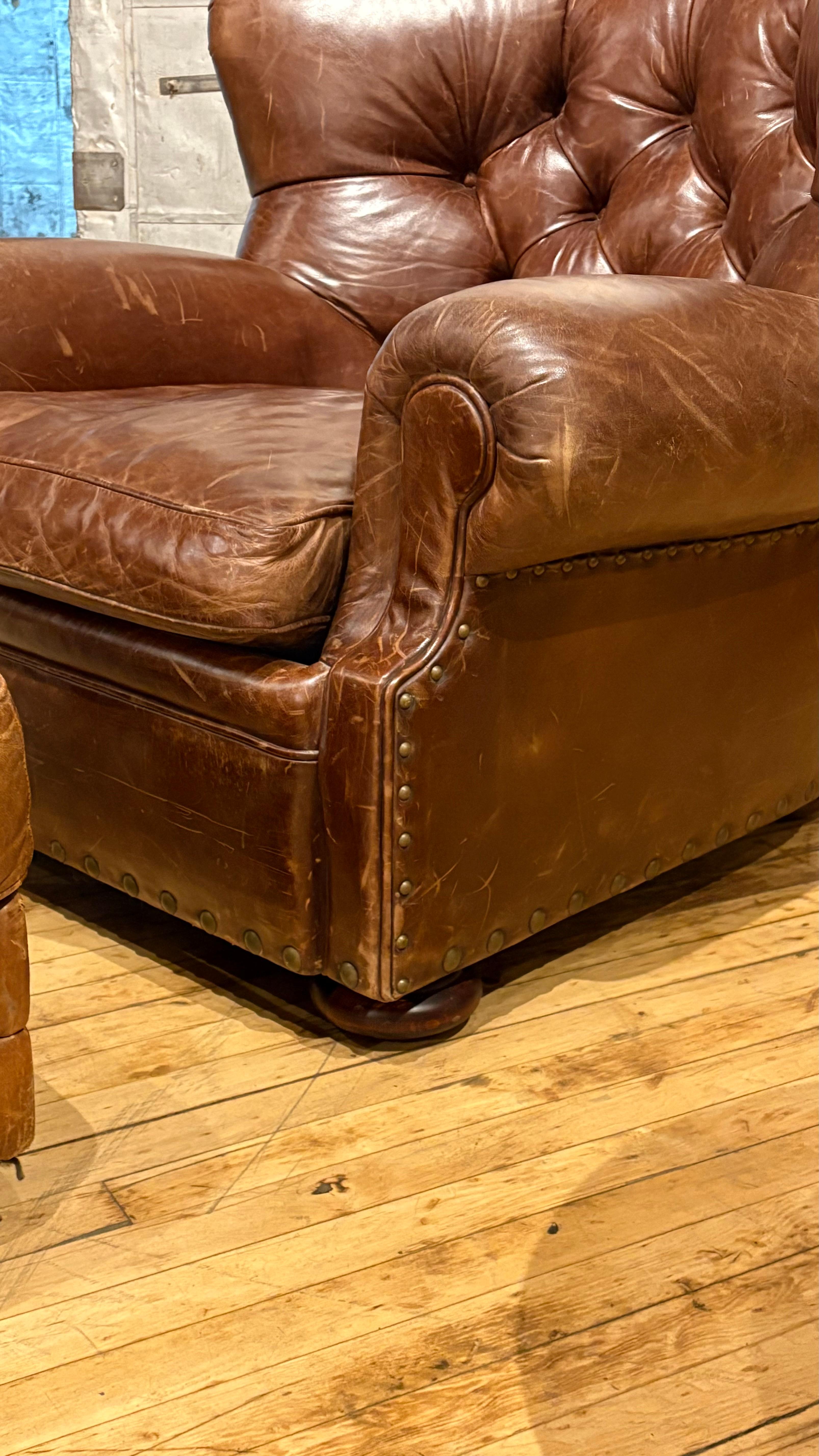 Ralph Lauren Leather Writer’s Chair and Ottoman For Sale 1