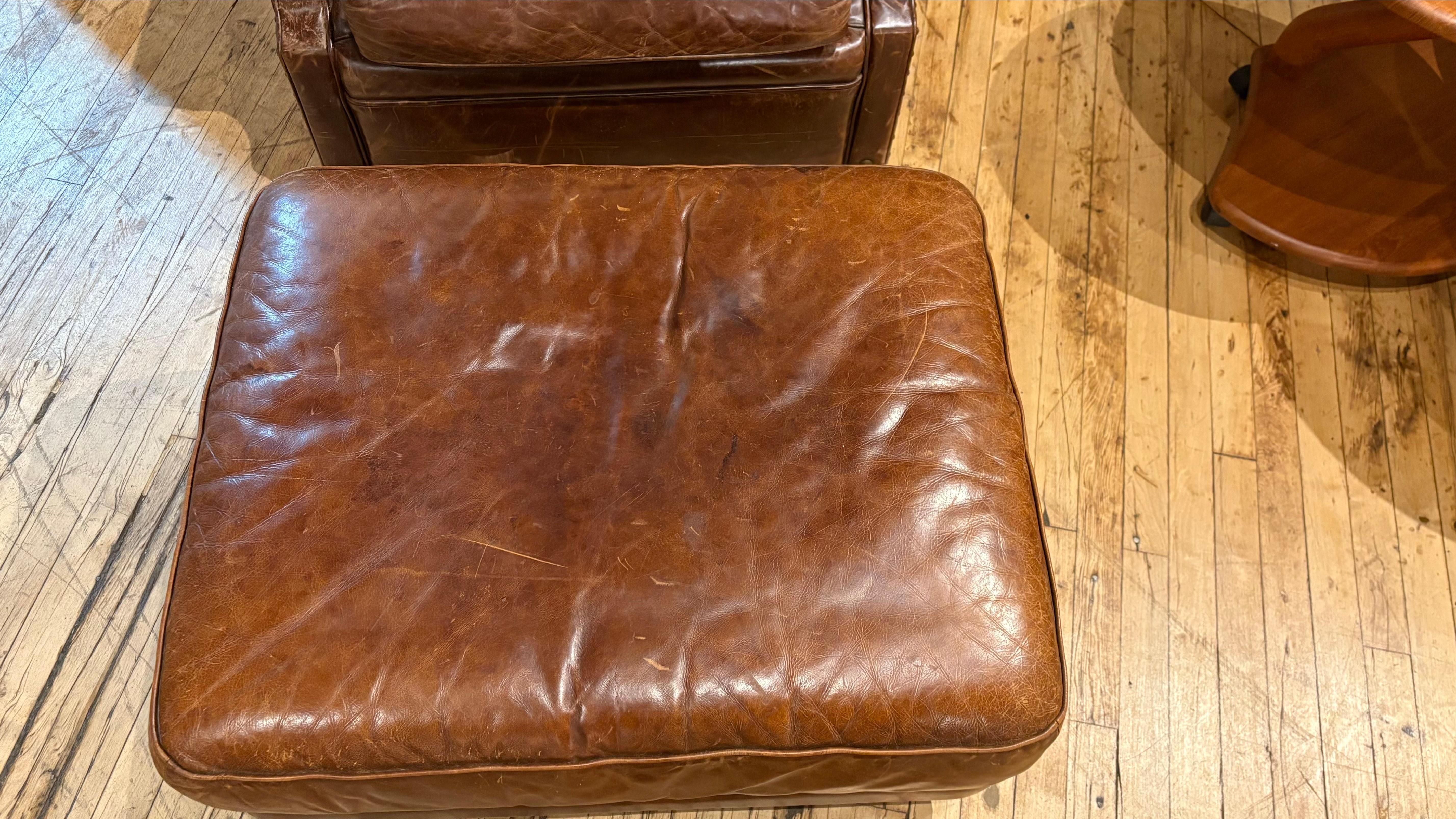 20th Century Ralph Lauren Leather Writer’s Chair and Ottoman For Sale