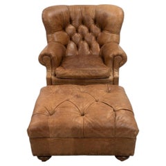 Ralph Lauren Leather Writer's Chair and Ottoman