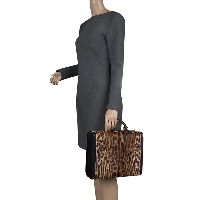Cartera de piel de becerro con estampado de leopardo Ralph Lauren Negro