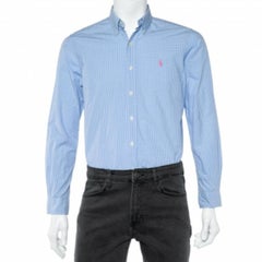 Ralph Lauren - Camicia button down in cotone a quadri blu chiaro S