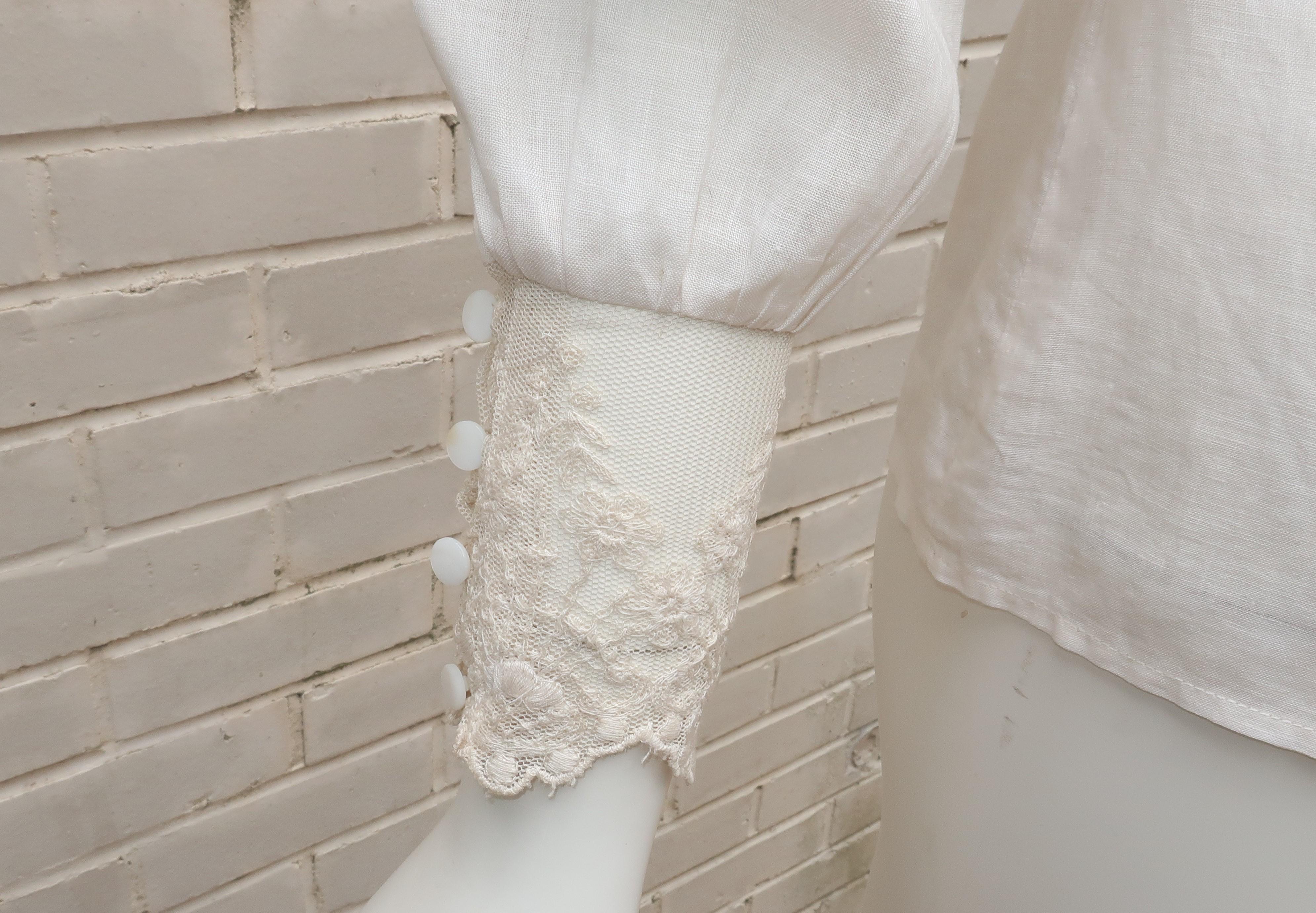 RALPH LAUREN Linen & Lace Blouse, 1980’s 1