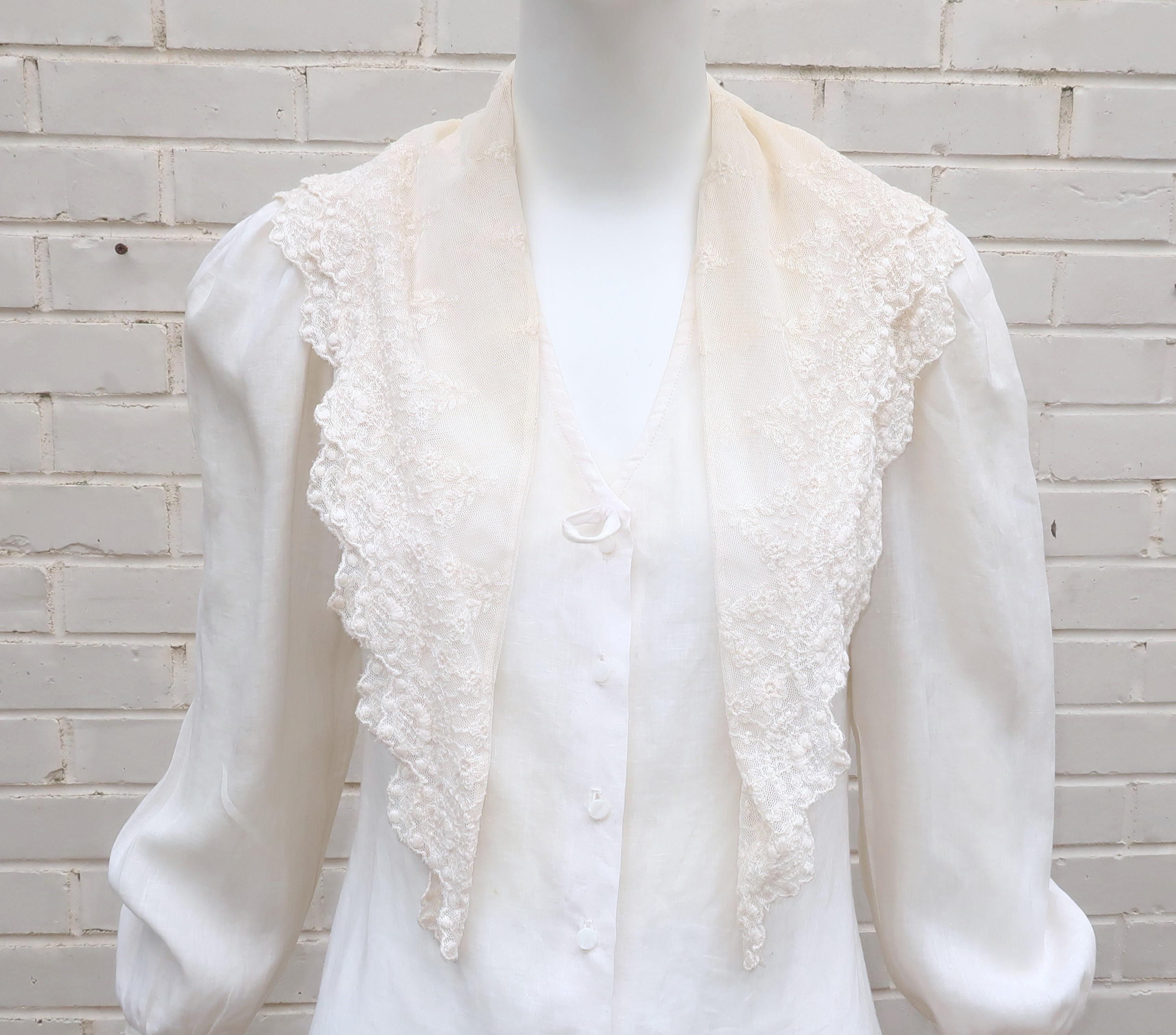RALPH LAUREN Linen & Lace Blouse, 1980’s 2