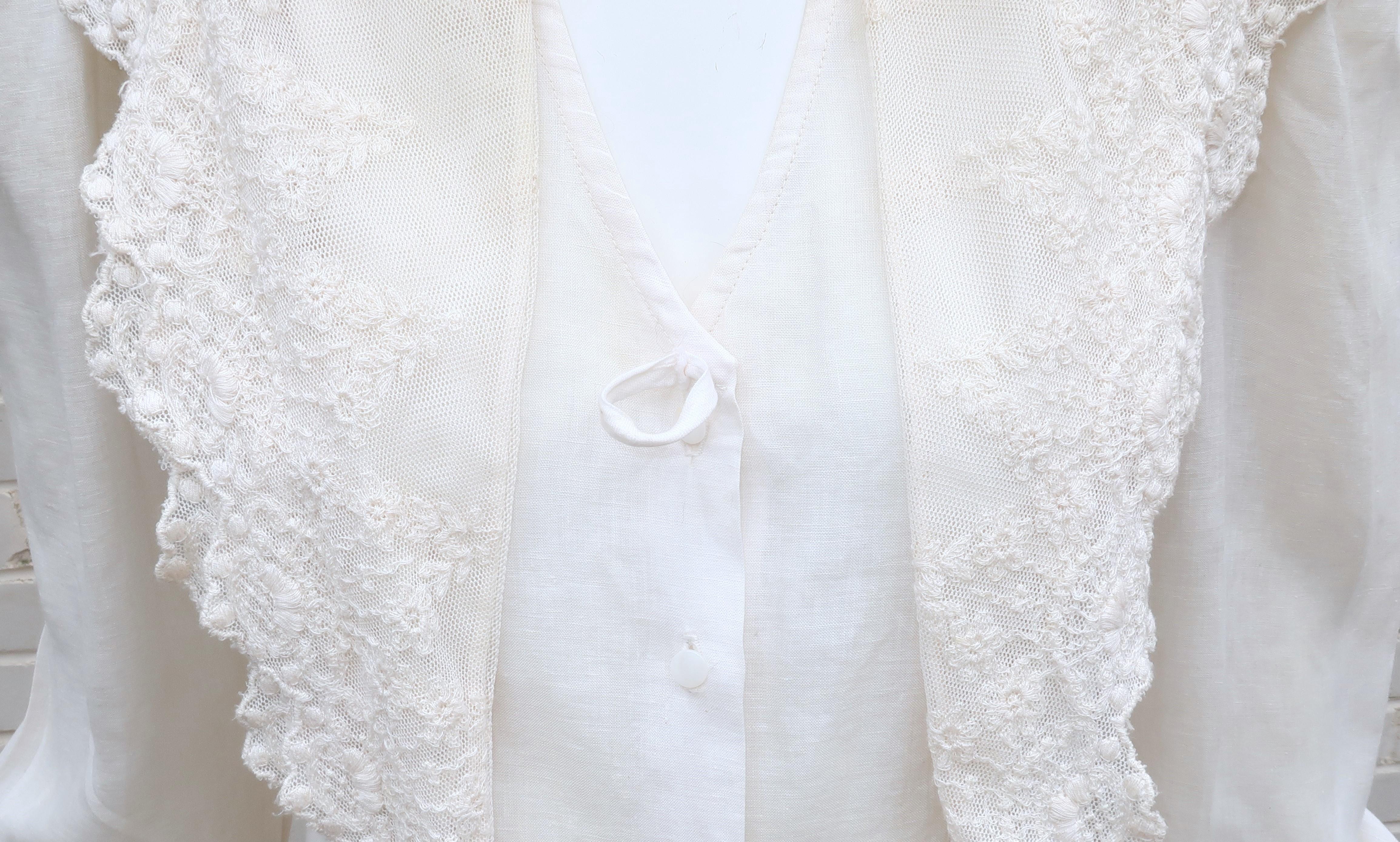 RALPH LAUREN Linen & Lace Blouse, 1980’s 3