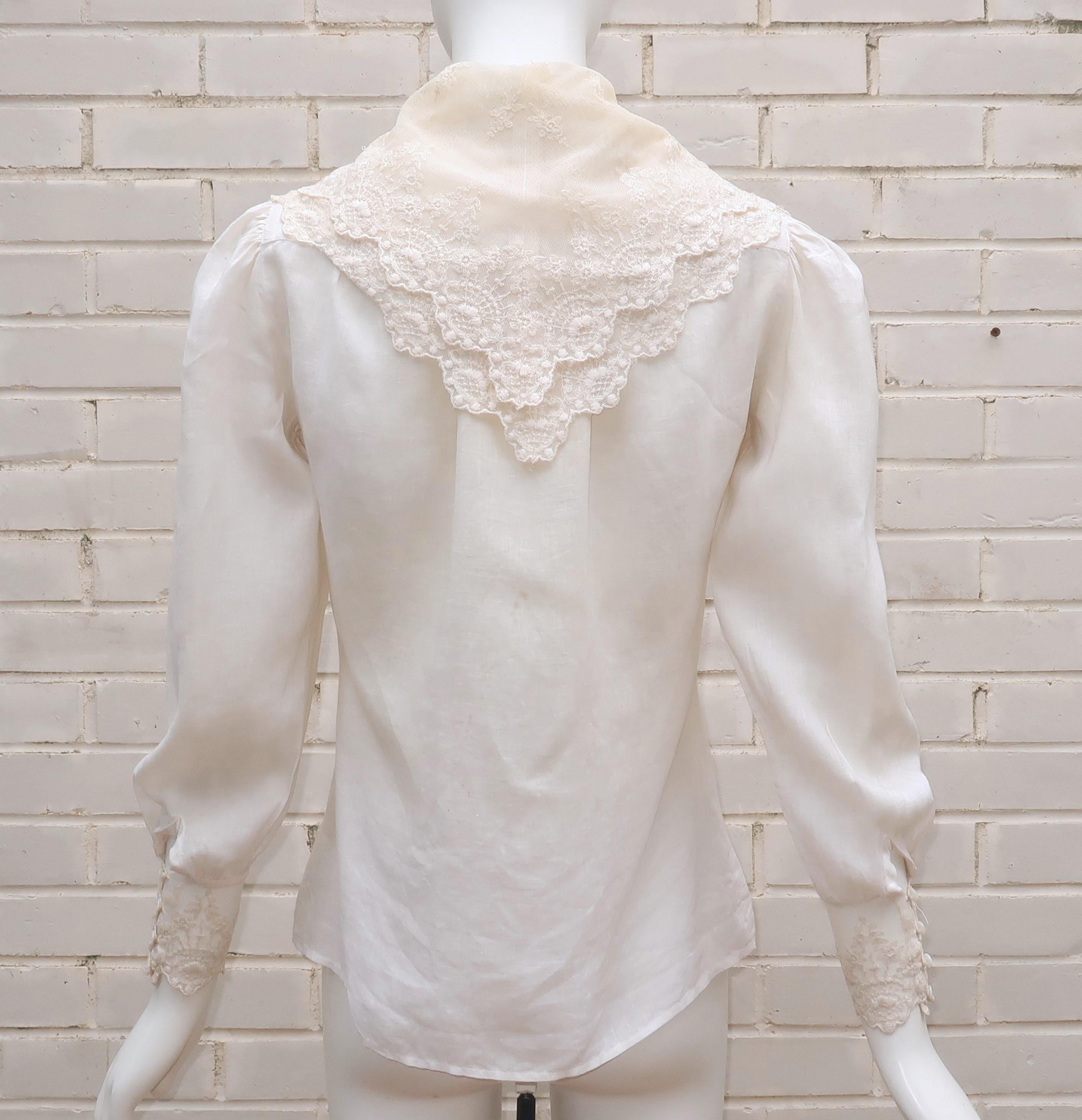 RALPH LAUREN Linen & Lace Blouse, 1980�’s 4
