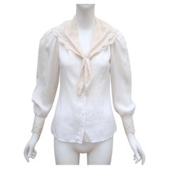Blouse en lin et dentelle RALPH LAUREN, années 1980