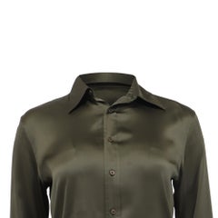 Ralph Lauren Long Sleeve Button Up Blouse in Olive Green Silk