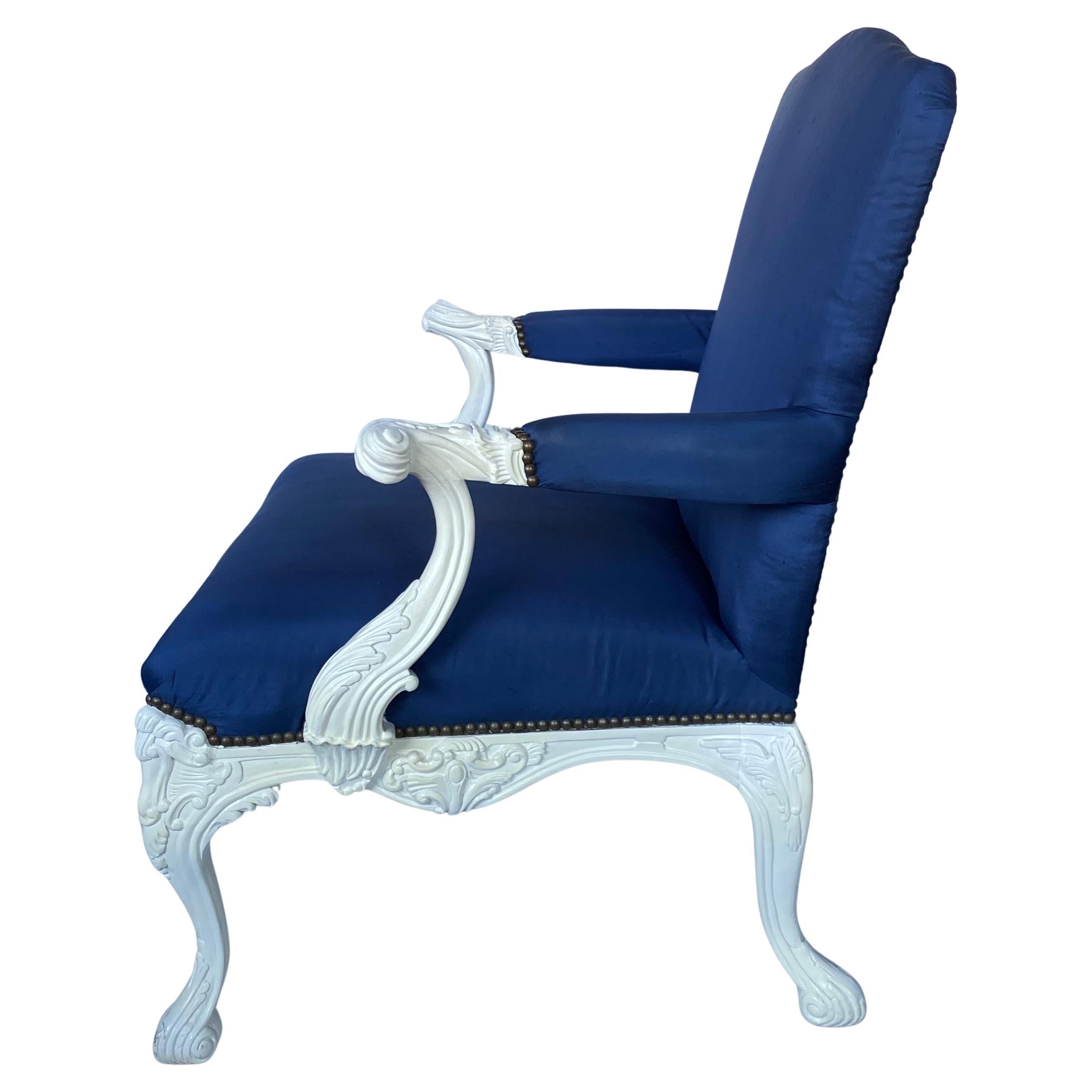 Ralph Lauren Louis XVI Style Carved Bergère Armchair In Good Condition For Sale In Lambertville, NJ