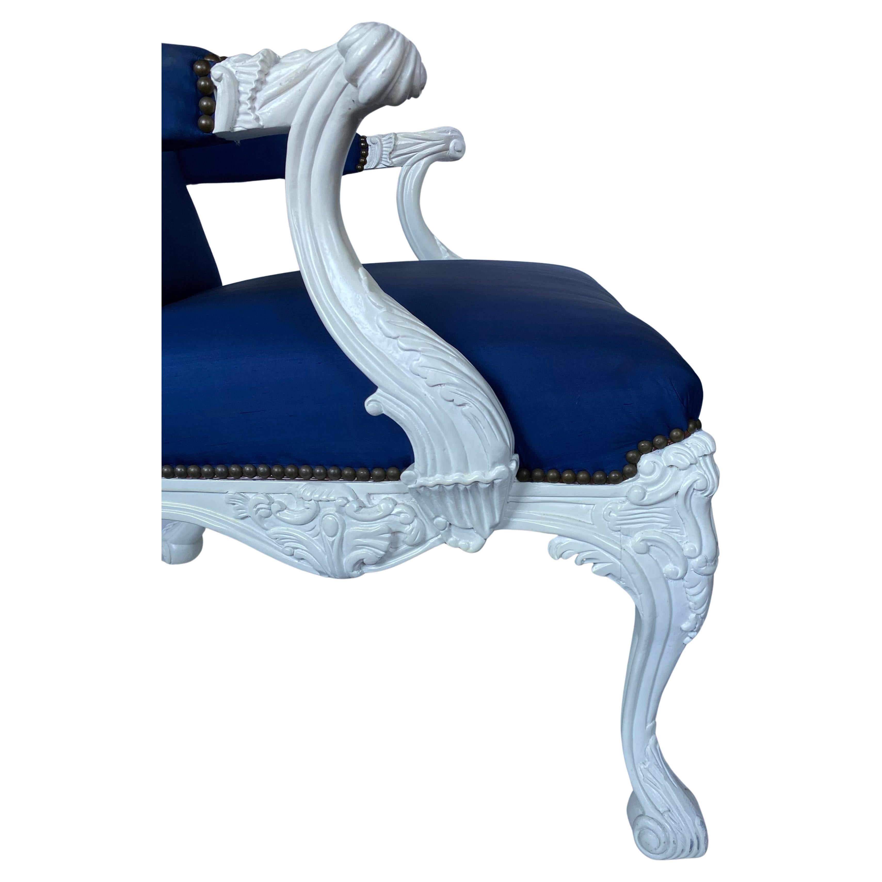 Brass Ralph Lauren Louis XVI Style Carved Bergère Armchair For Sale