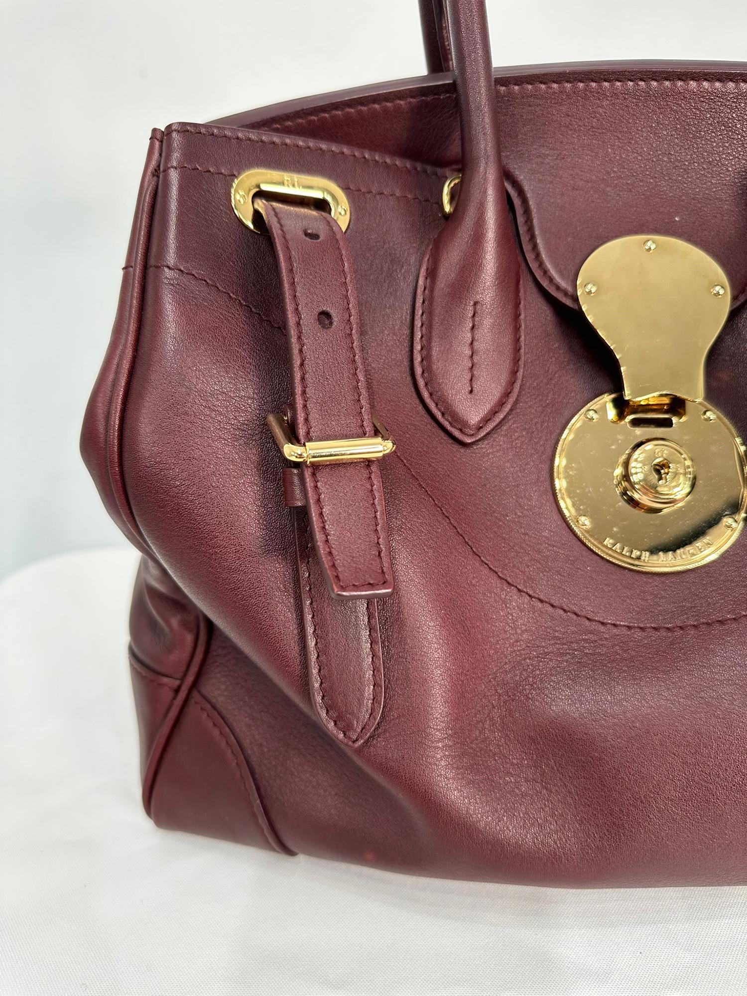 Women's or Men's Ralph Lauren Luxe Burgundy Calf Ricky 33 Gold Hardware Handbag with Accessories