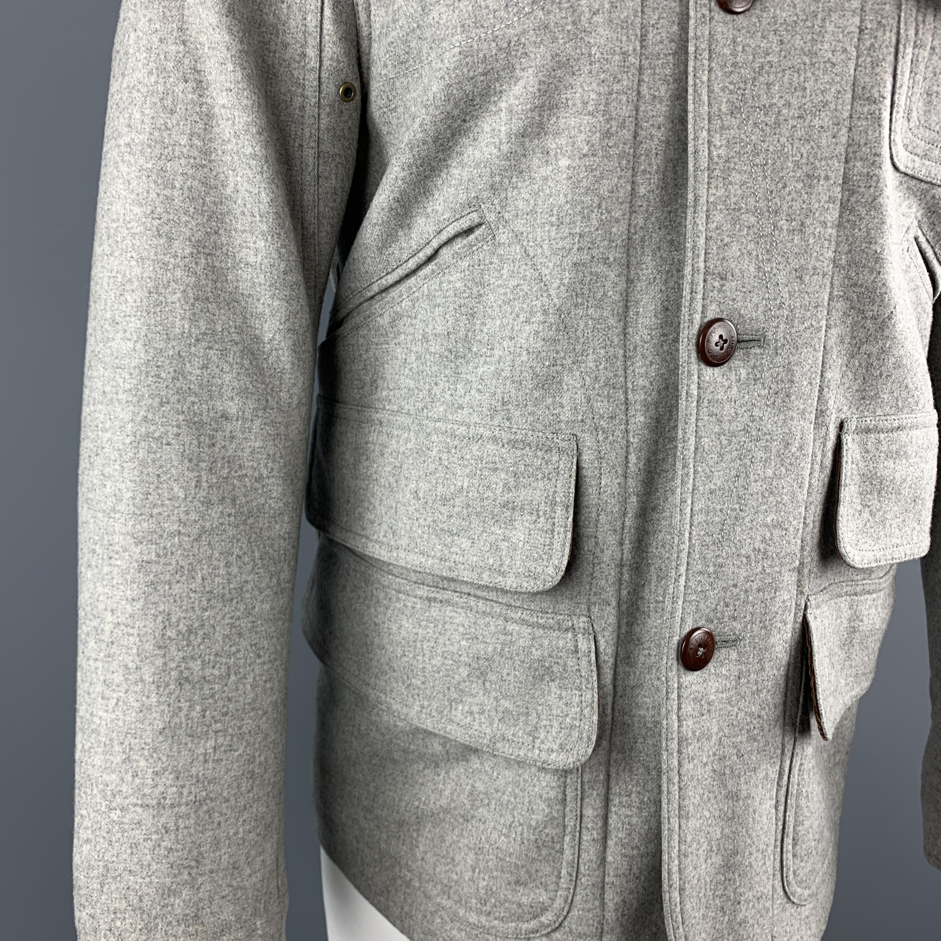 RALPH LAUREN M Light Grey Heather Brown Corduroy Collar Hunter Jacket In Good Condition In San Francisco, CA