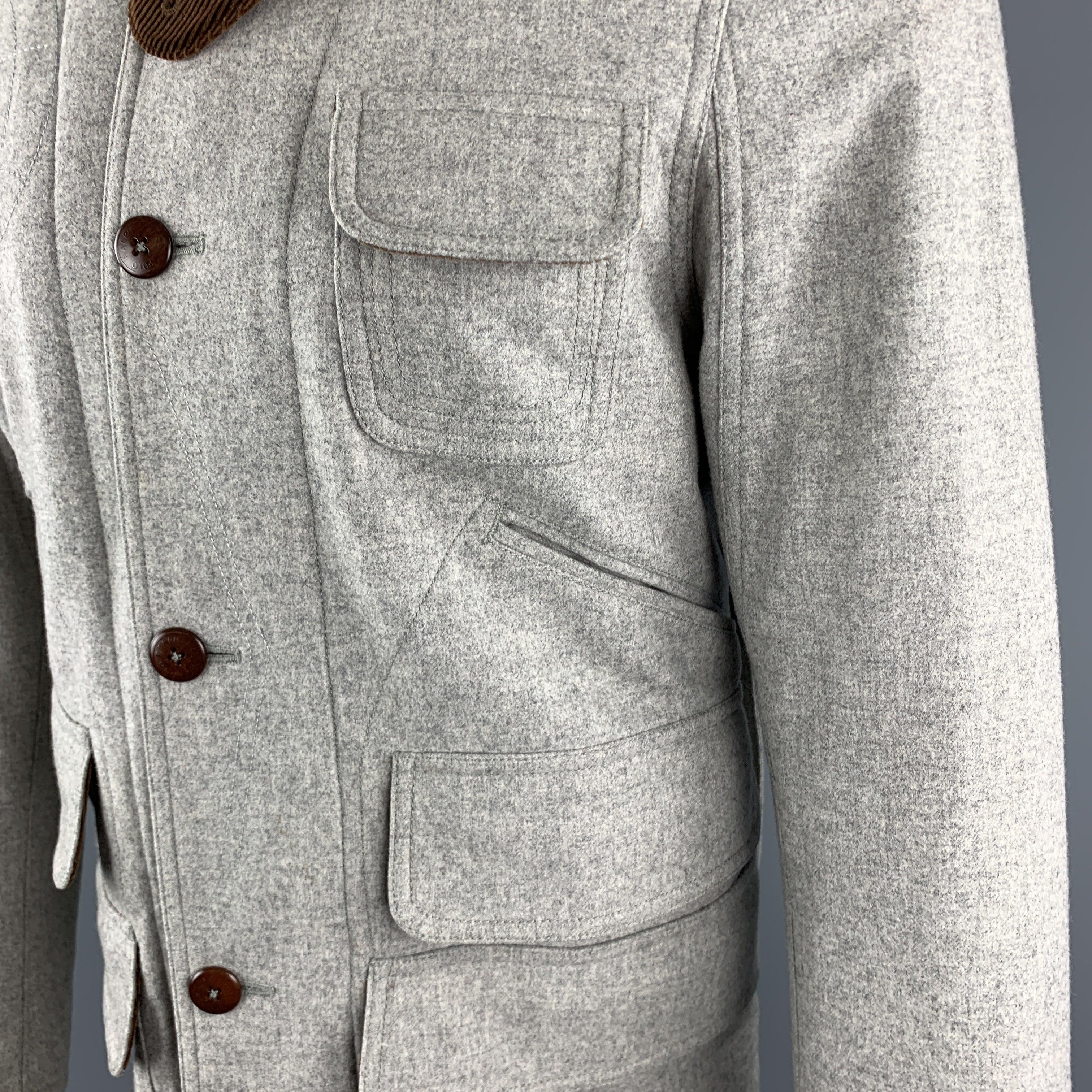 RALPH LAUREN M Light Grey Heather Brown Corduroy Collar Hunter Jacket For Sale 1