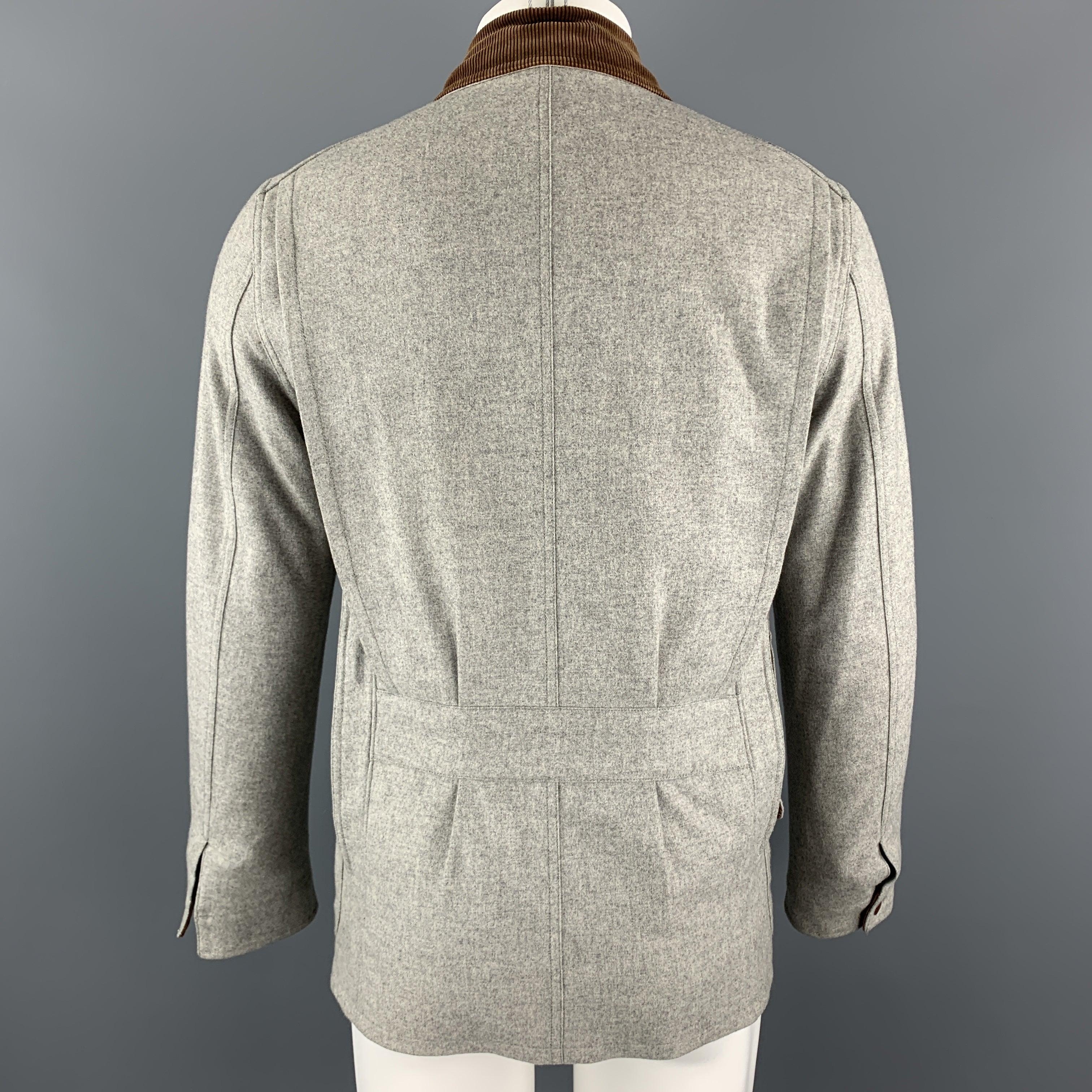 RALPH LAUREN M Light Grey Heather Brown Corduroy Collar Hunter Jacket For Sale 3