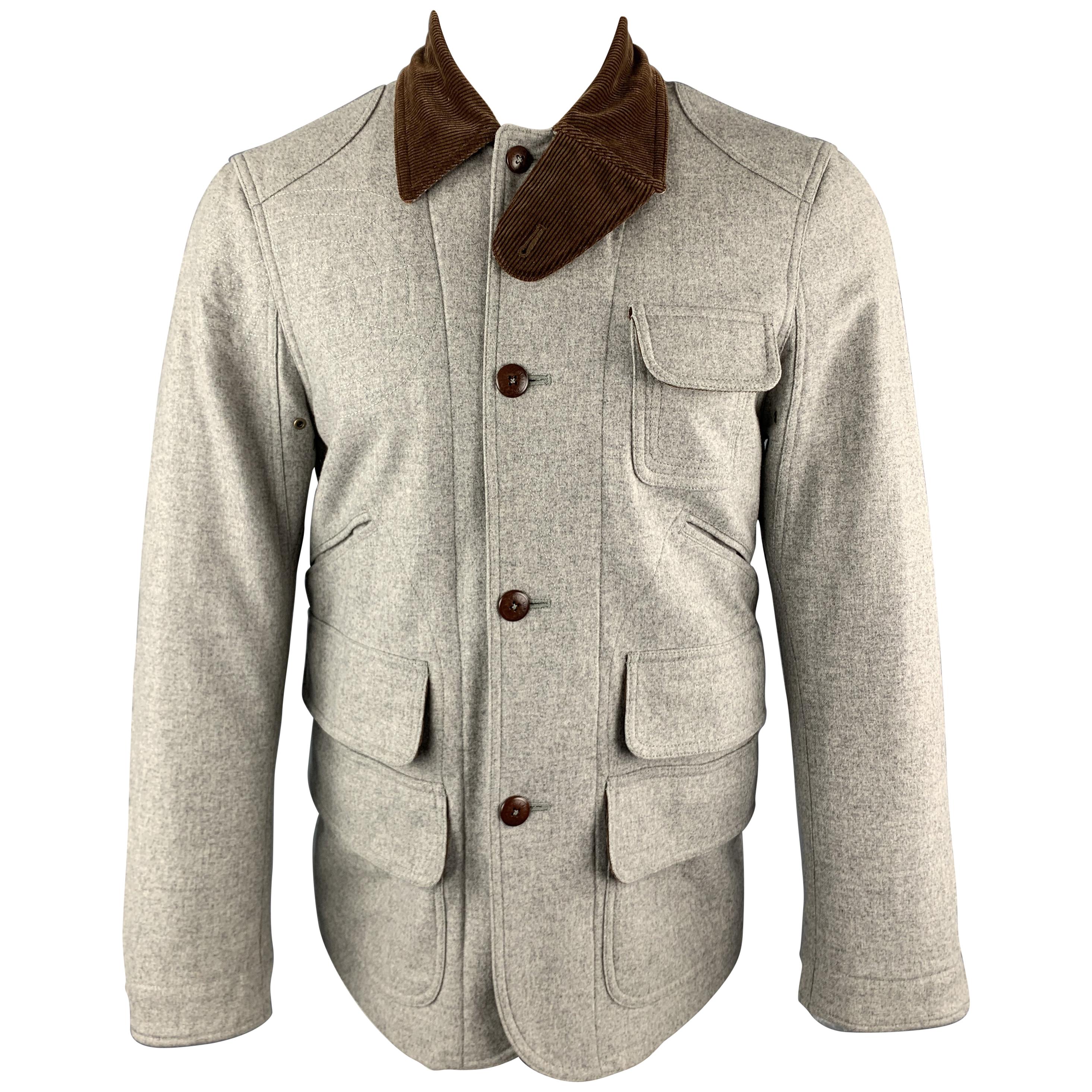 RALPH LAUREN M Light Grey Heather Brown Corduroy Collar Hunter Jacket For  Sale at 1stDibs
