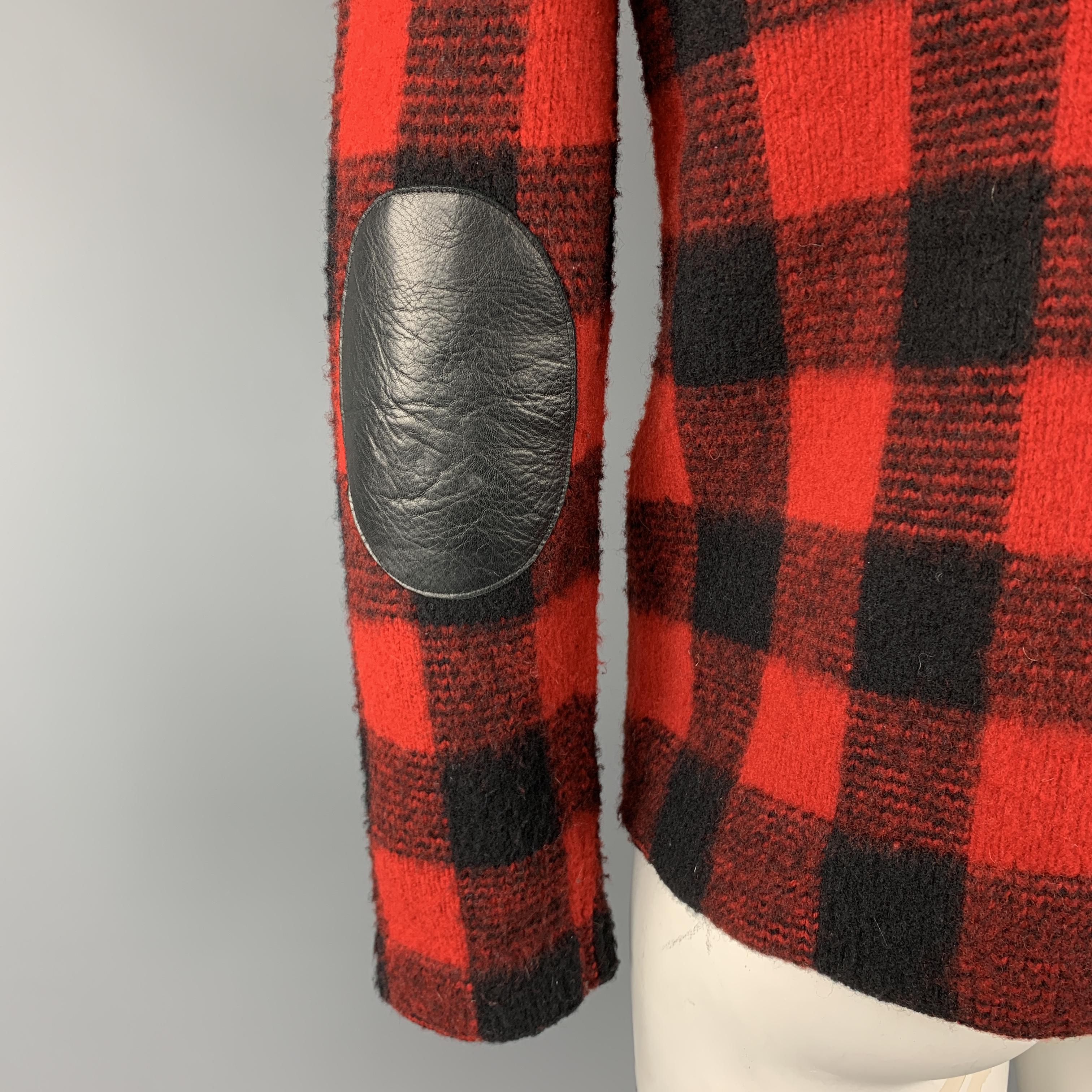 RALPH LAUREN M Red & Black Buffalo Plaid Wool Shawl Collar Jacket In Excellent Condition In San Francisco, CA