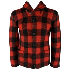 RALPH LAUREN M Red & Black Buffalo Plaid Wool Shawl Collar Jacket