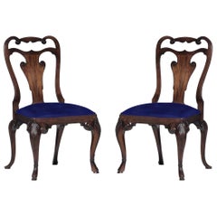 Chaise à manger en acajou Ralph Lauren:: velours bleu:: étiquetée