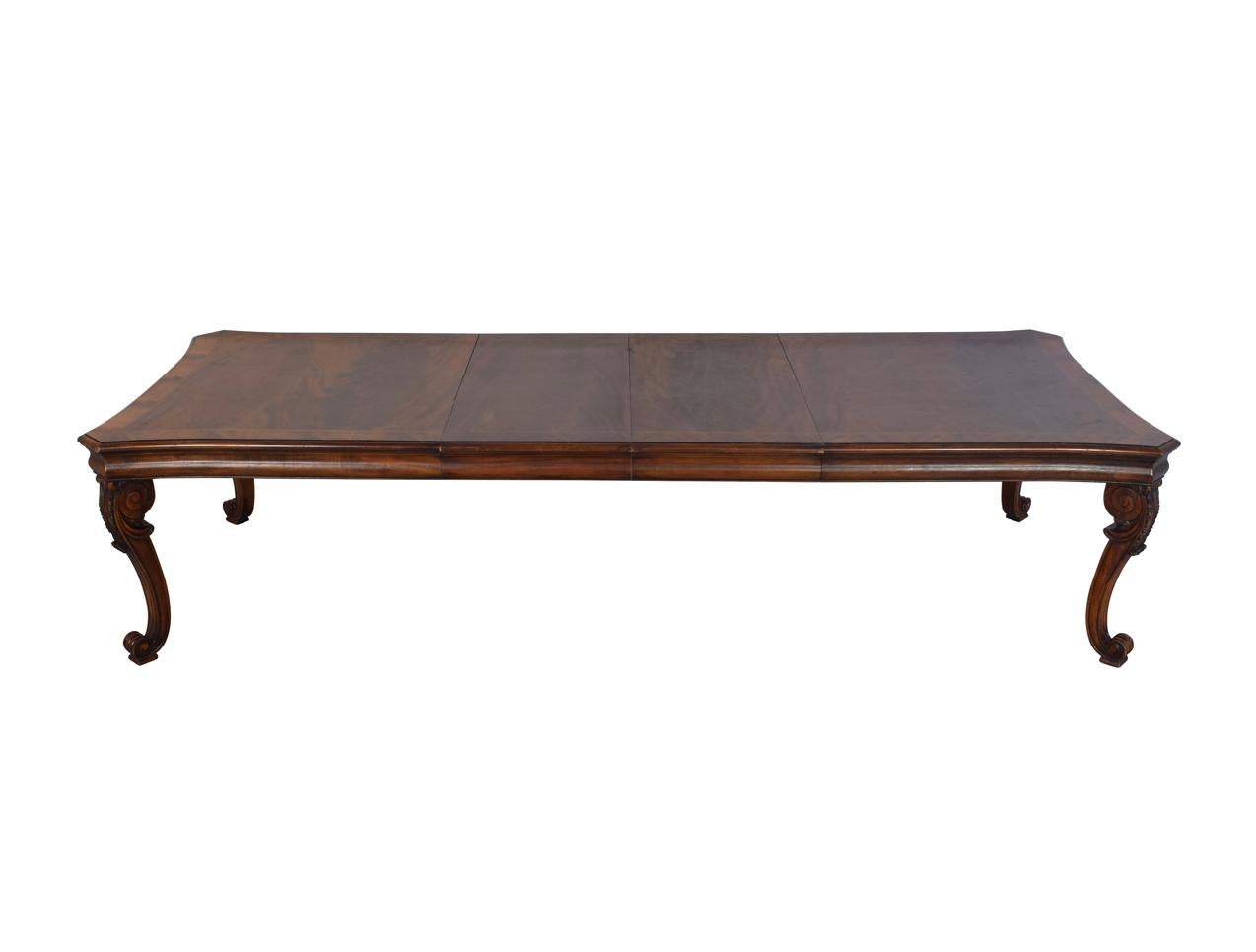 Neoclassical Revival Ralph Lauren Mahogany Dining Table with Leaves, Silverware Drawers, Labelled