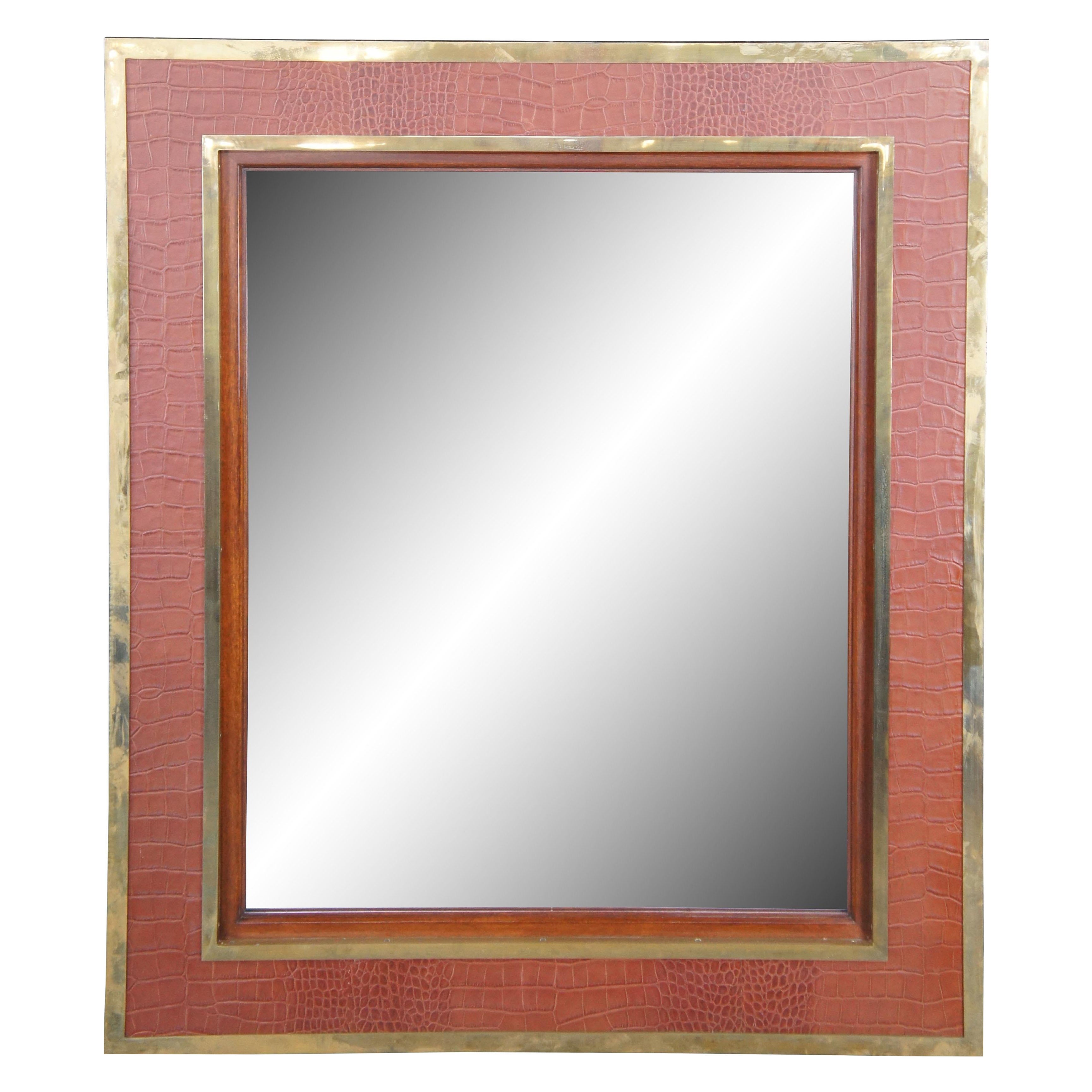 Ralph Lauren Acajou, faux cuir d'alligator, miroir de courtoisie en laiton, 50".