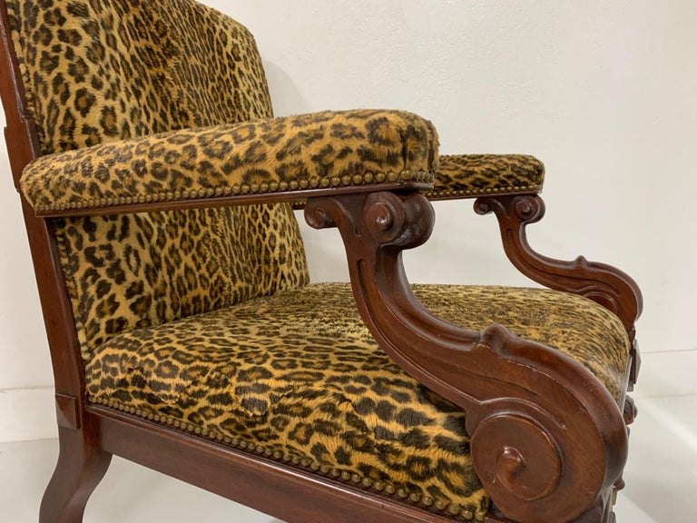 Ralph Lauren Mahogany Leopard Print Chair and Ottoman at 1stDibs