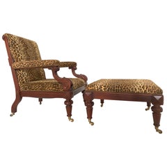Ralph Lauren Mahogany Leopard Print Chair and Ottoman