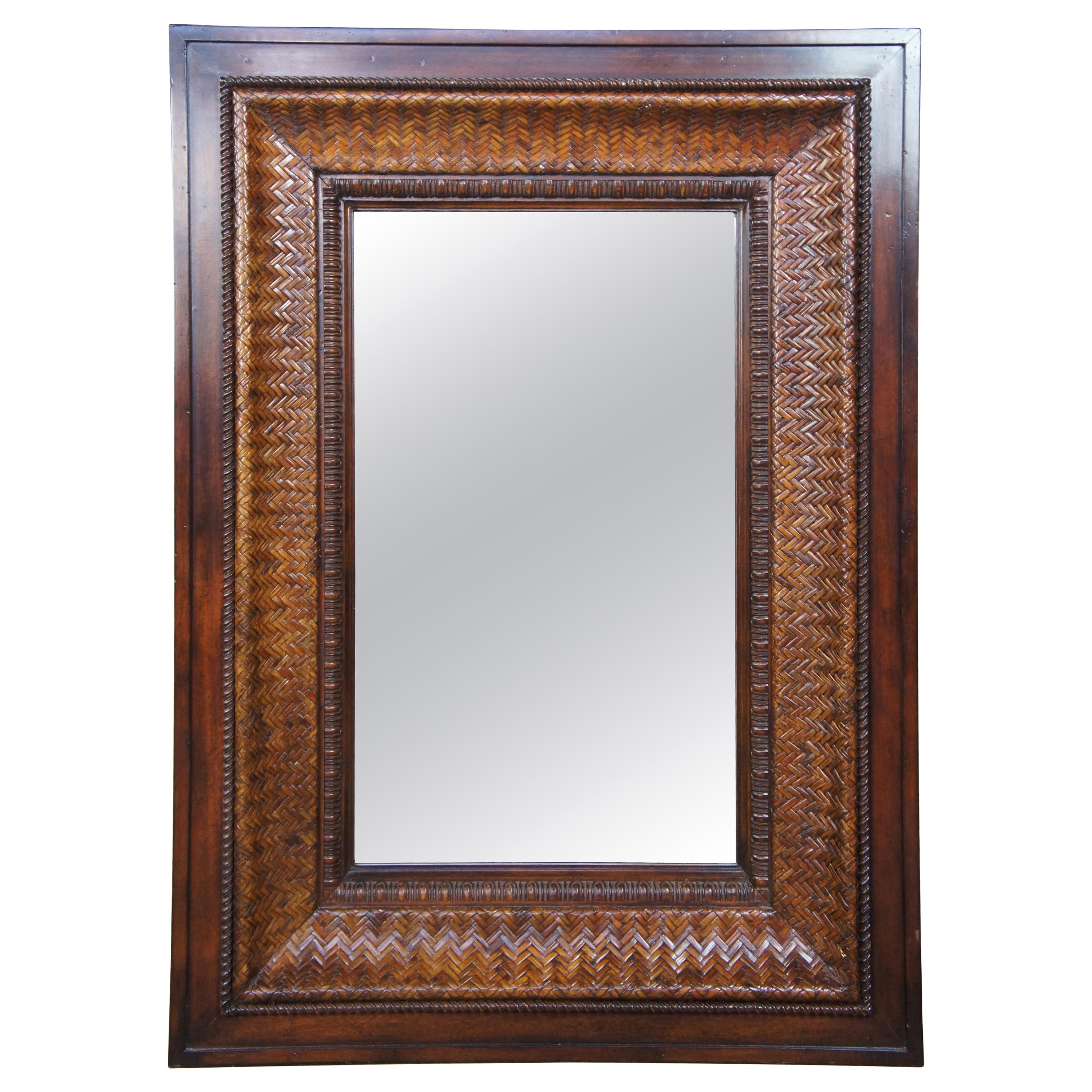 Ralph Lauren Mahogany and Rattan Wall Hanging Over Mantel Mirror Bevelled  Glass 48 at 1stDibs