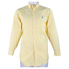 RALPH LAUREN – Chemise en coton jaune à col boutonné « Blake » et manches longues, marquée d'un « L » – Vendue telle quelle