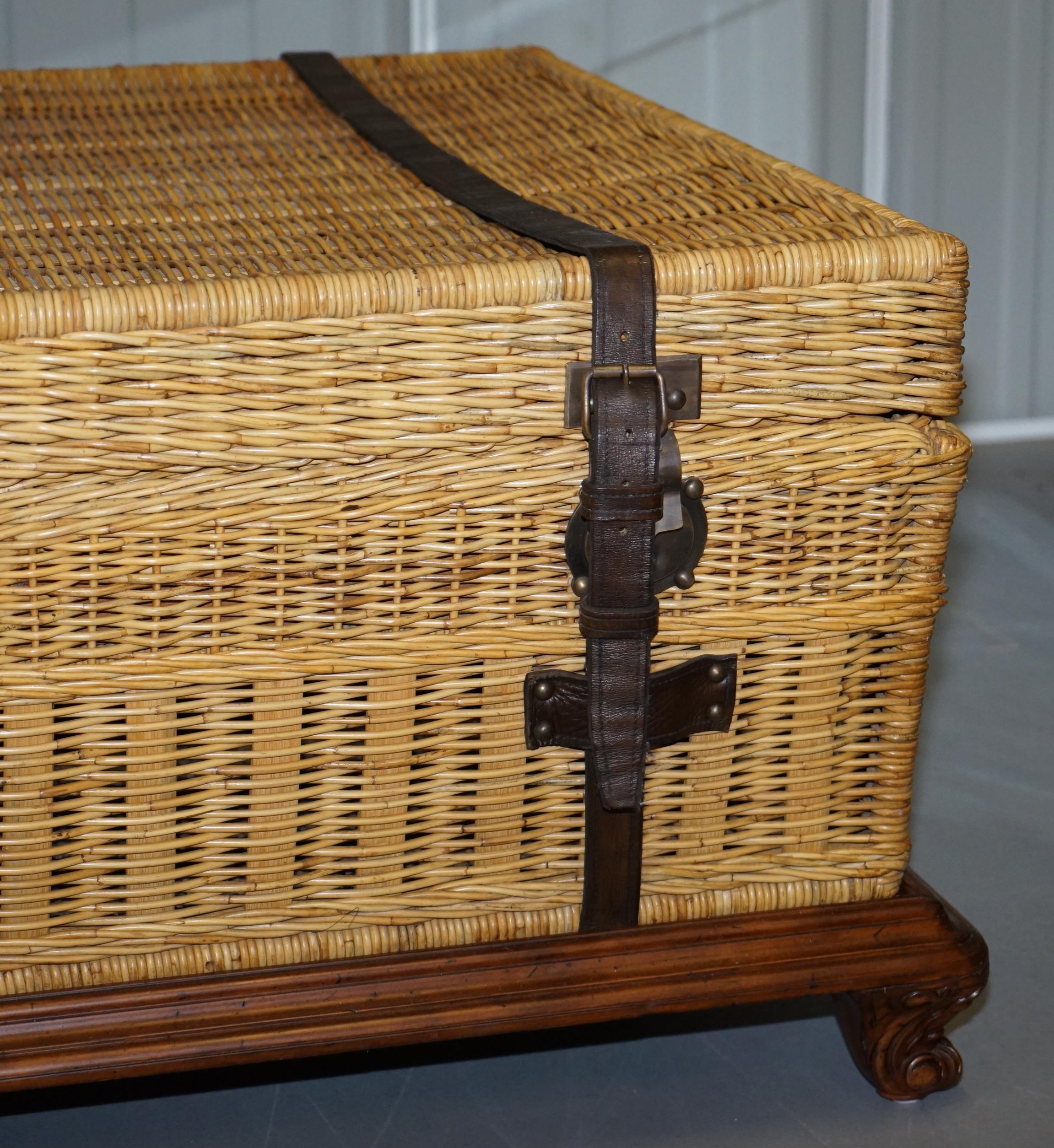 English Ralph Lauren Marseilles Wicker Luggage Trunk Coffee Table Huge Internal Storage