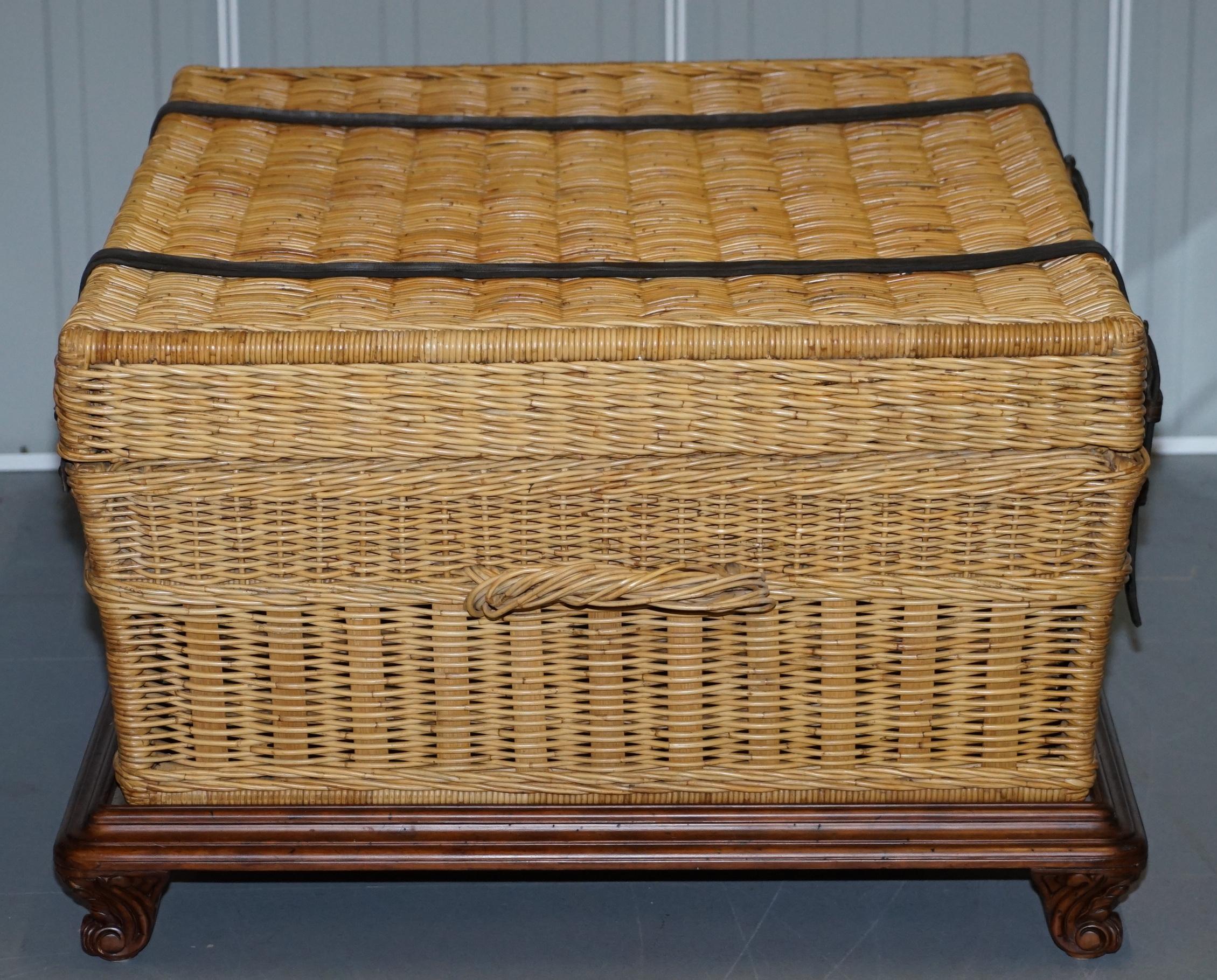 20th Century Ralph Lauren Marseilles Wicker Luggage Trunk Coffee Table Huge Internal Storage