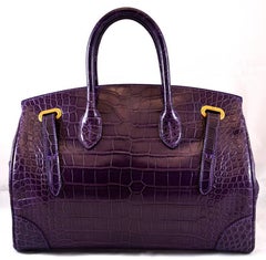 RALPH LAUREN Matte Deep Purple Alligator Crocodile Ricky Bag