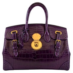 RALPH LAUREN Matte Deep Purple Alligator Crocodile Ricky Bag