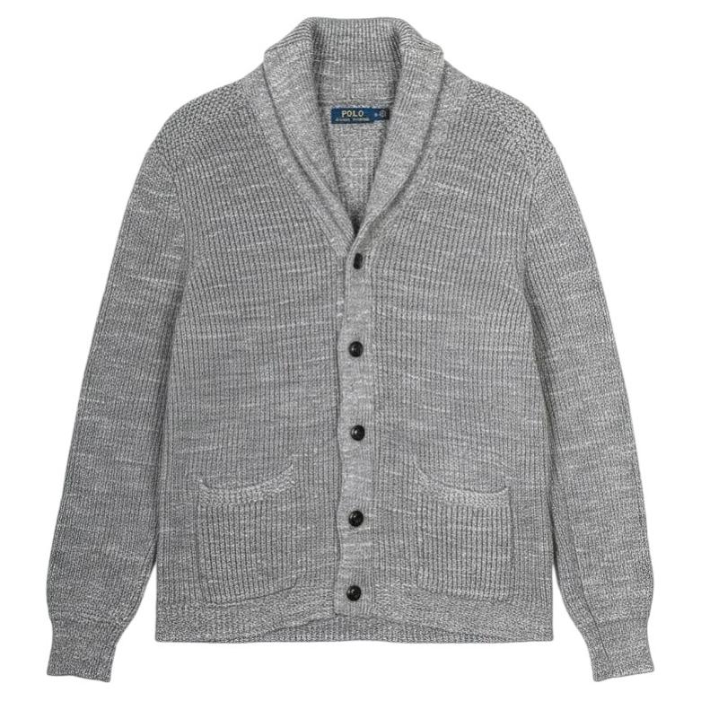 Maglione da uomo in cotone Ralph Lauren, grigio, modello classico, prodotto in Italia