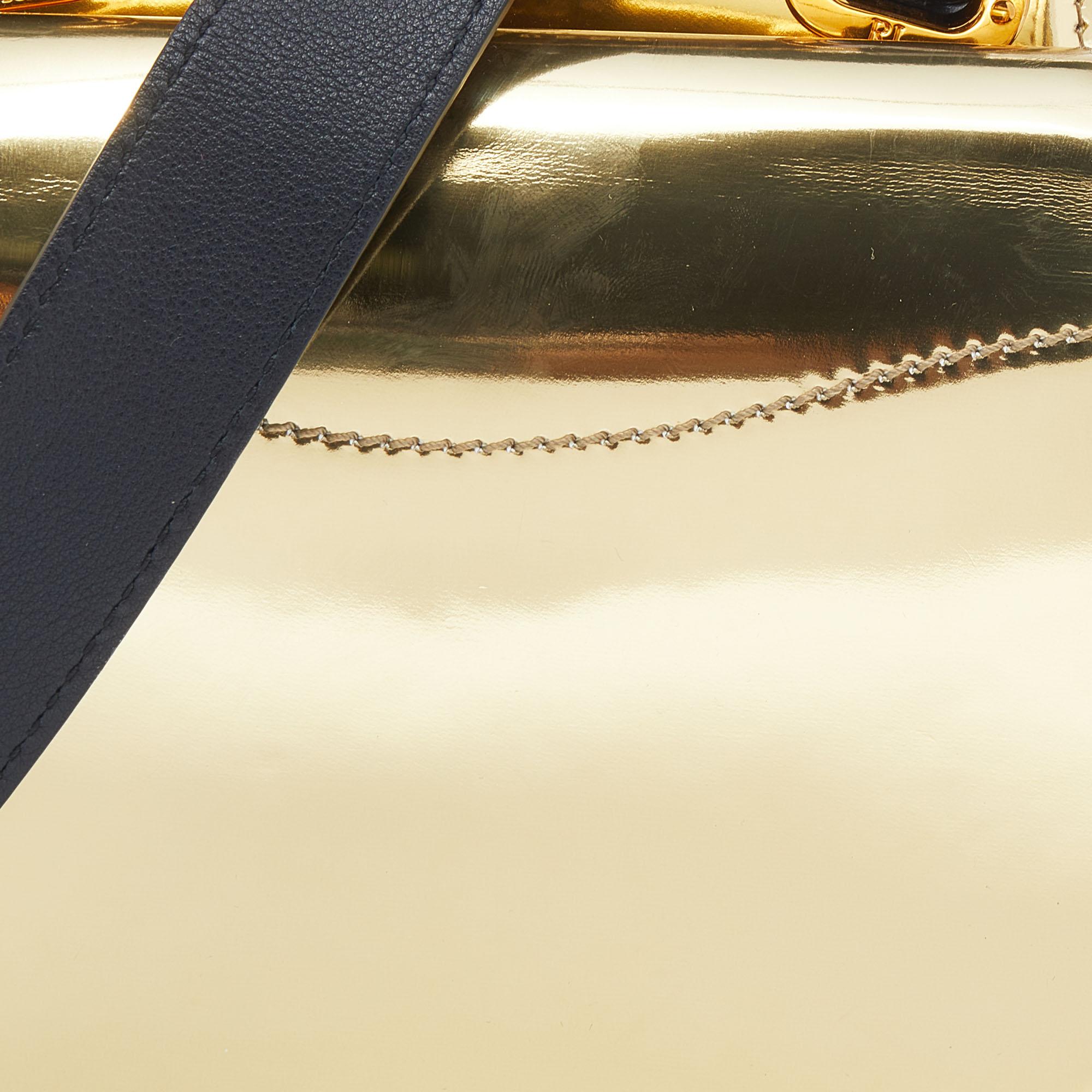 Ralph Lauren Metallic Gold/Black Leather Mini Saddle Bag 2