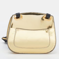 Ralph Lauren Metallic Gold/Black Leather Mini Saddle Bag