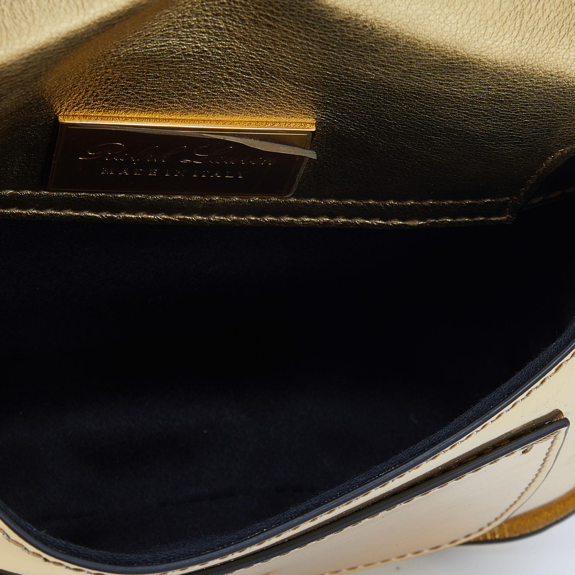 Women's Ralph Lauren Metallic Gold/Black Leather Mini Saddle Bag