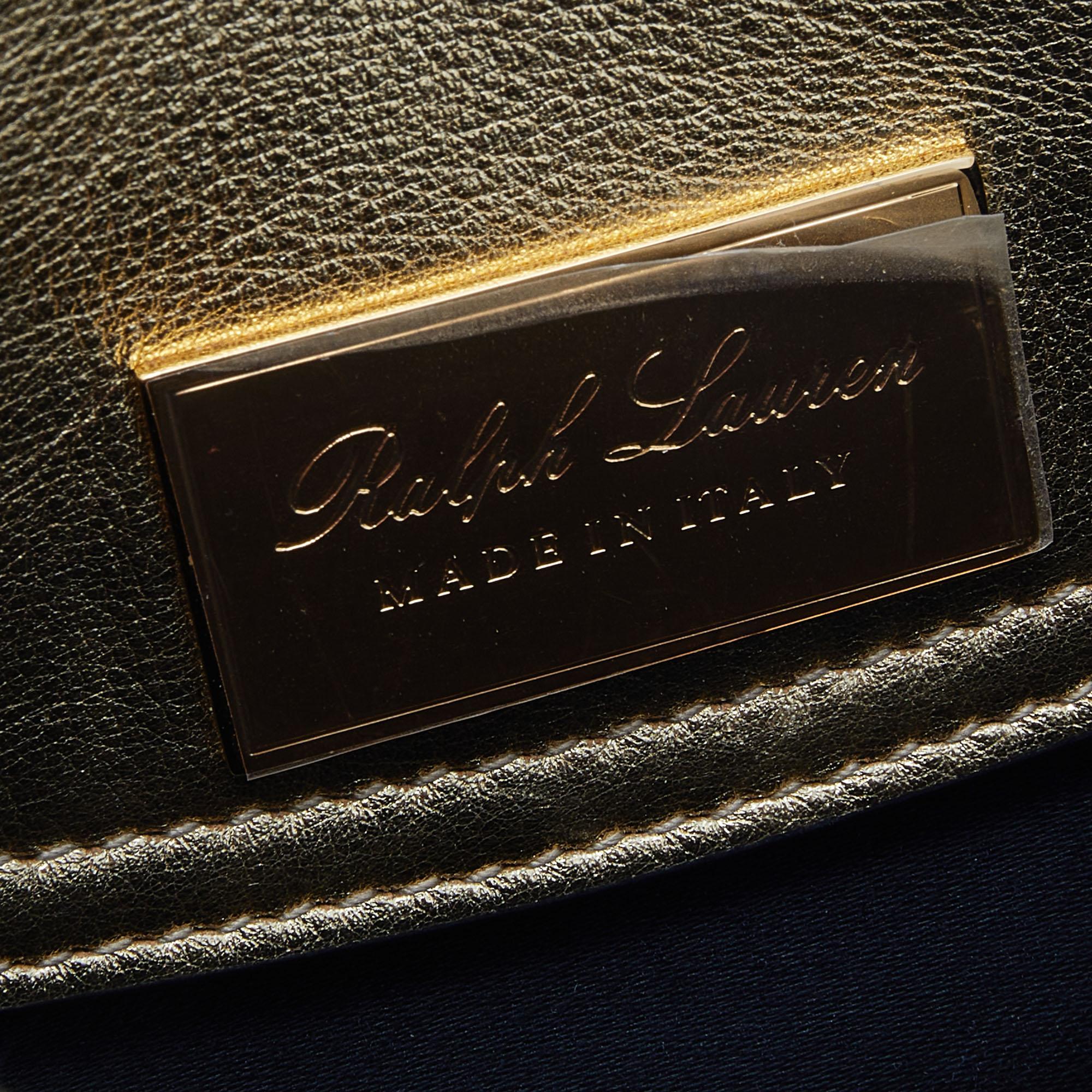 Ralph Lauren Metallic Gold/Black Leather Mini Saddle Bag 1