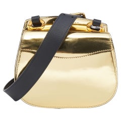 Ralph Lauren Metallic Gold/Black Leather Mini Saddle Bag