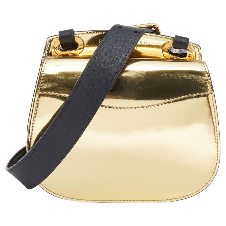 Ralph Lauren Metallic Gold/Black Leather Mini Saddle Bag For Sale at