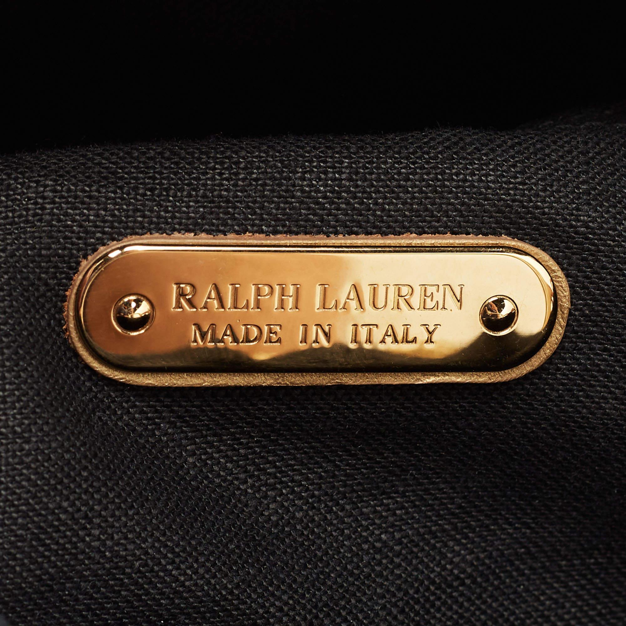 Ralph Lauren Metallic Gold Laser Cut Leather Vachetta Scroll Tote 2