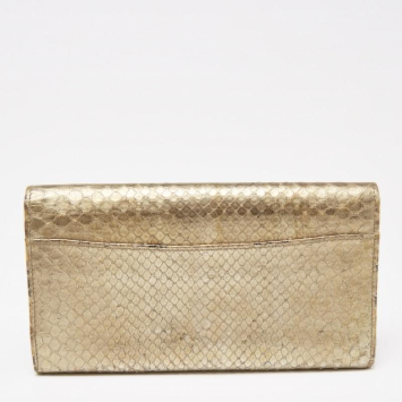 Ralph Lauren Metallic Gold Python Leder Ricky Continental Geldbörse (Braun) im Angebot