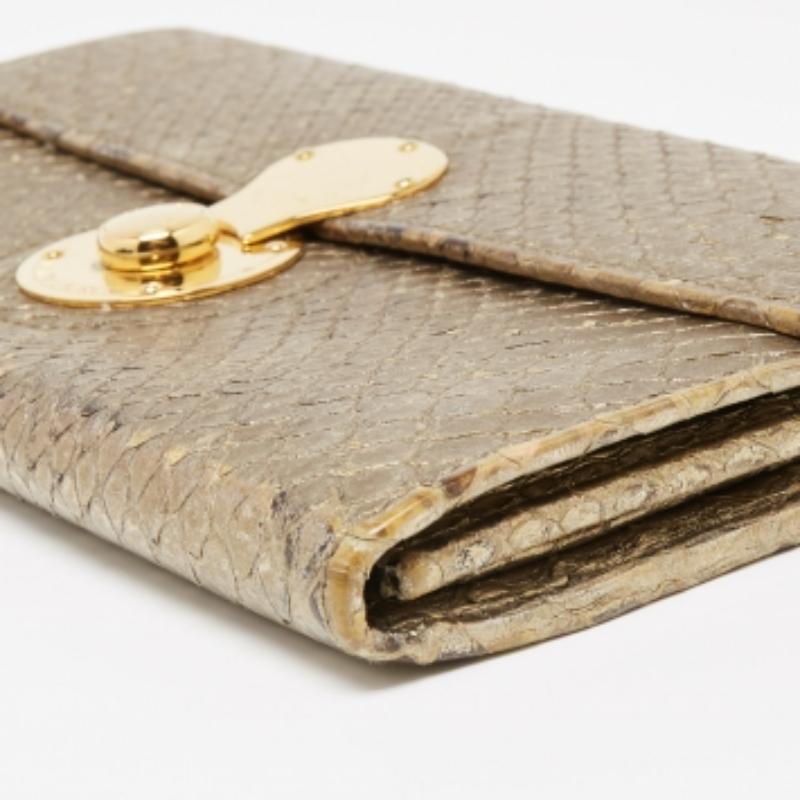 Ralph Lauren Metallic Gold Python Leder Ricky Continental Geldbörse im Angebot 2