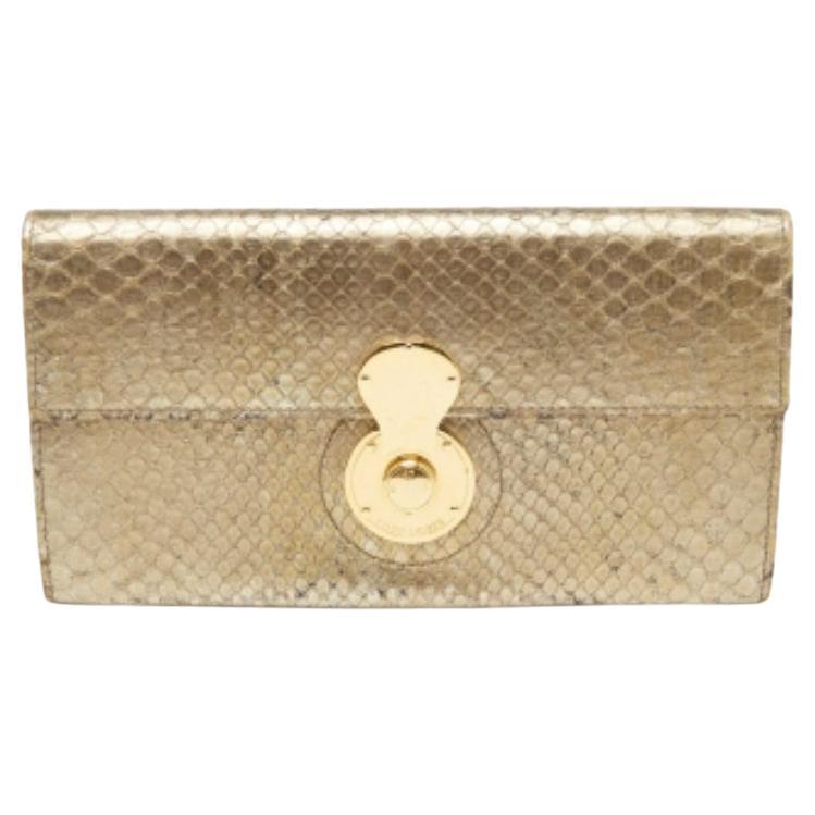 Portefeuille continental Ricky en cuir python doré métallisé Ralph Lauren