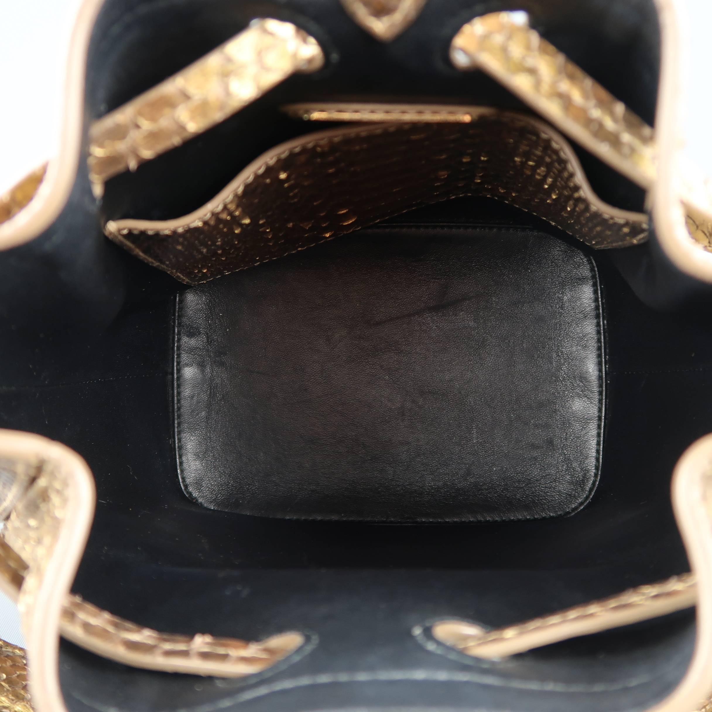 Ralph Lauren Metallic Gold Snake Skin Leather Ricky Bucket Bag Handbag 3